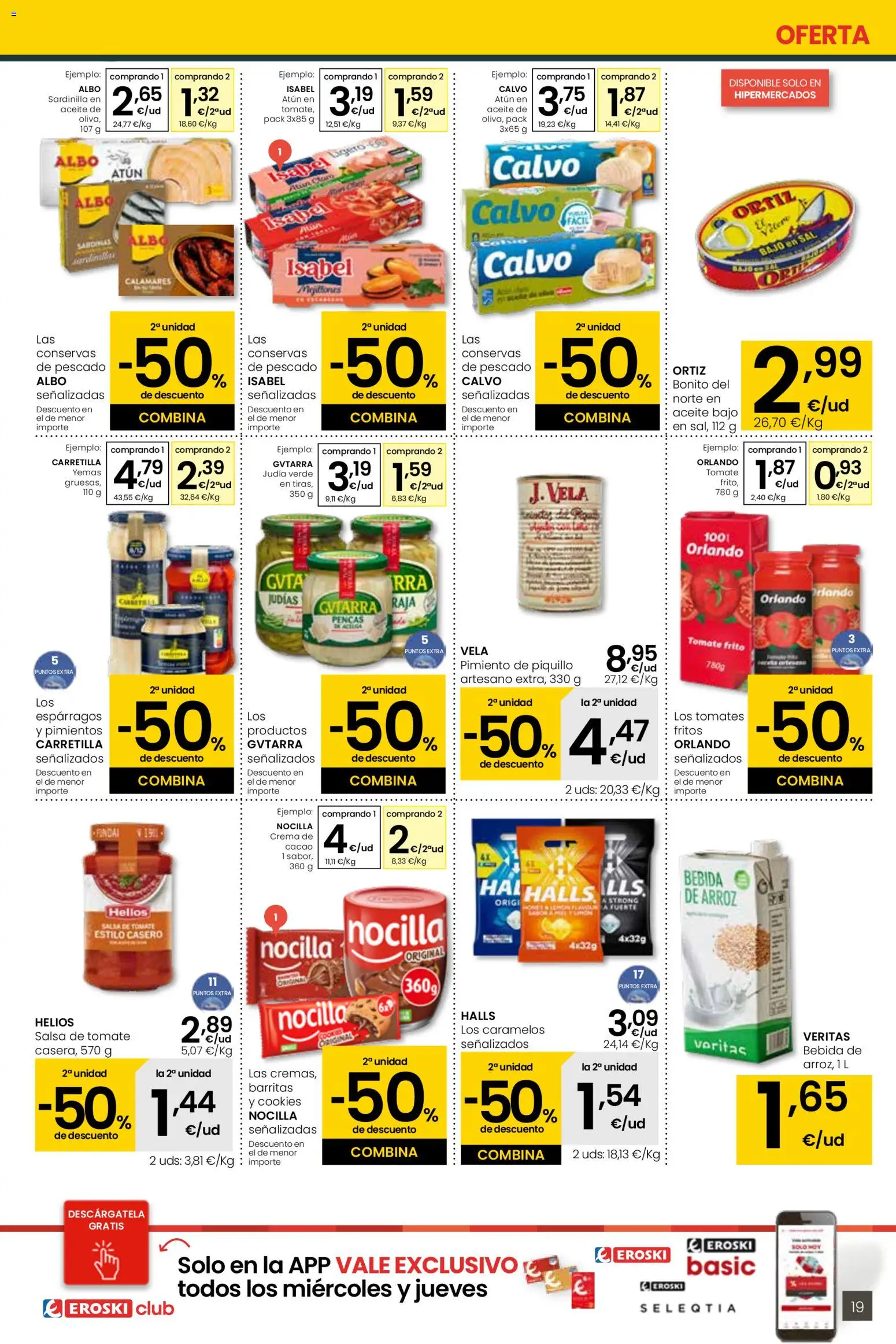 Eroski - Más de 2000 productos siempre a buen precio │ válido desde el 15.01.2026 | Página: 19 | Productos: Calamares, Tomates, Bebida de arroz, Φρυγανιές σικάλεως