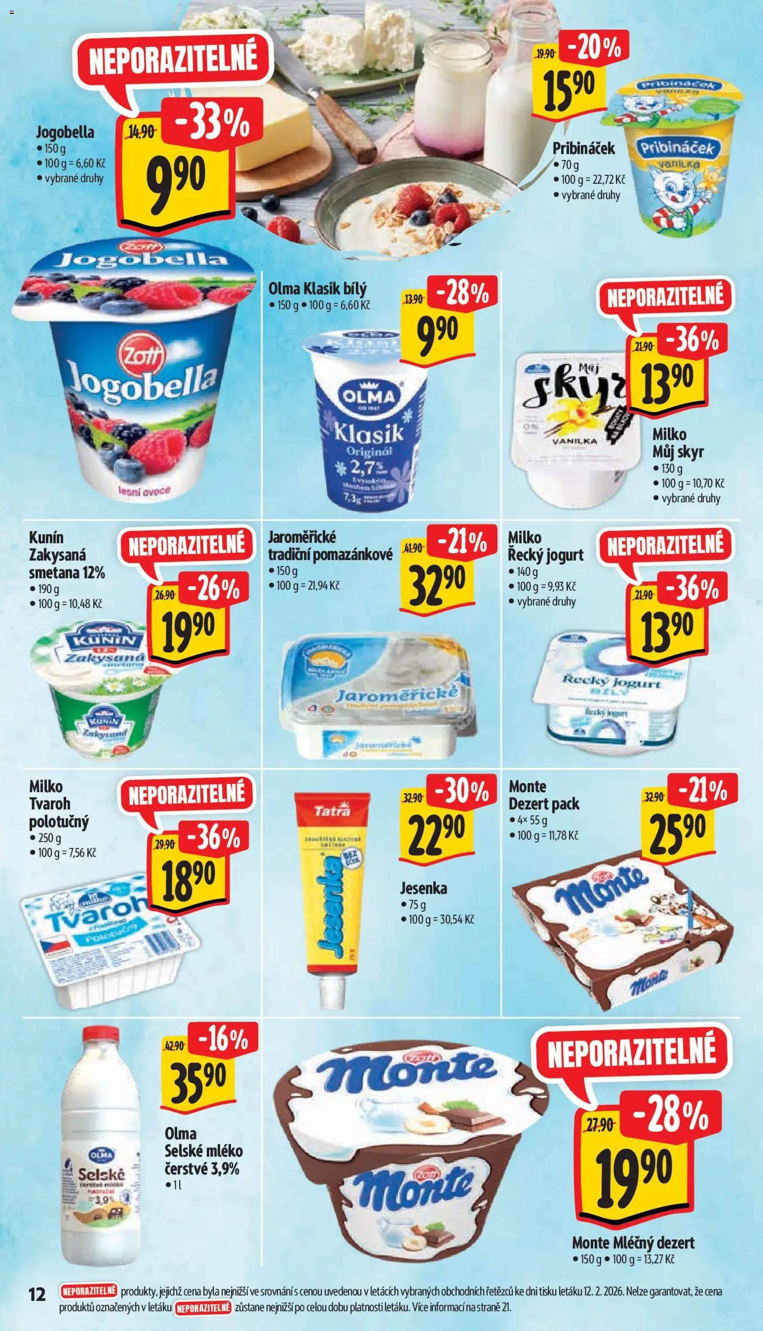 Albert leták - Supermarket od 18.02.2026 | Strana: 20 | Produkty: Mléko, Jogurt, Pribináček, Jogobella