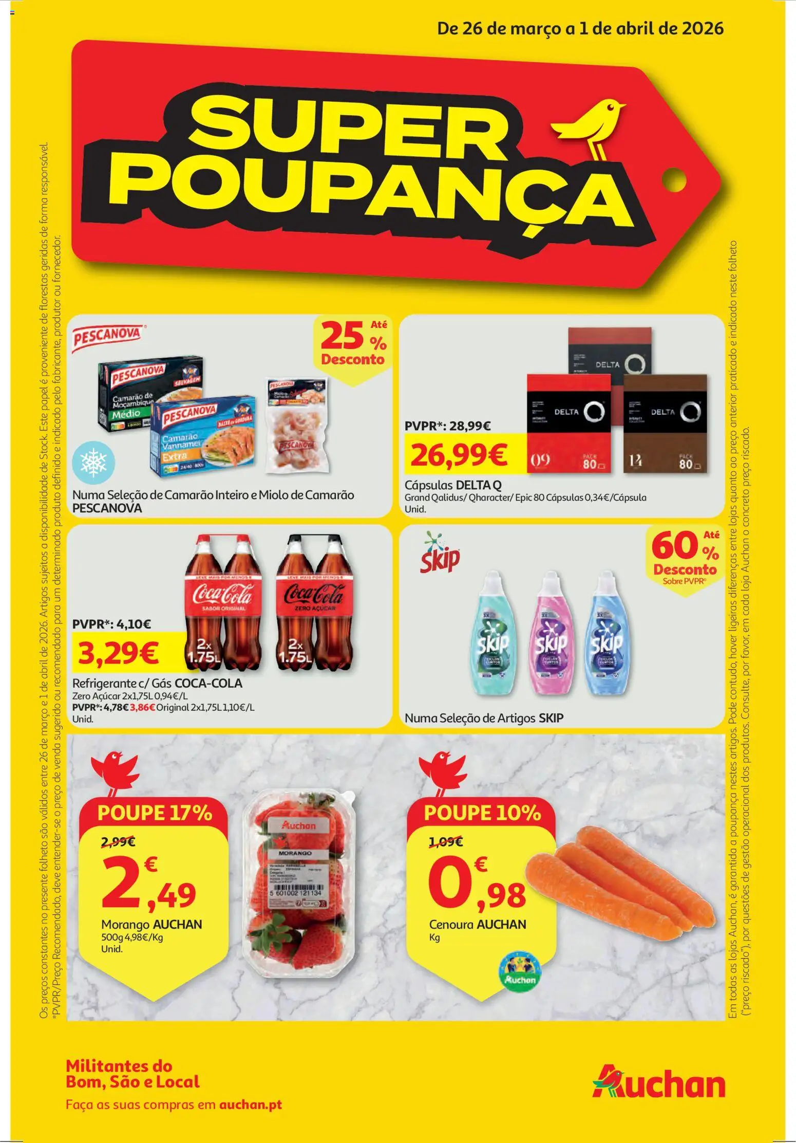 Auchan folheto │ válido de 26.03.2026 | Página: 1 | Produtos: Delta q, Camarão, Açúcar, Cenoura