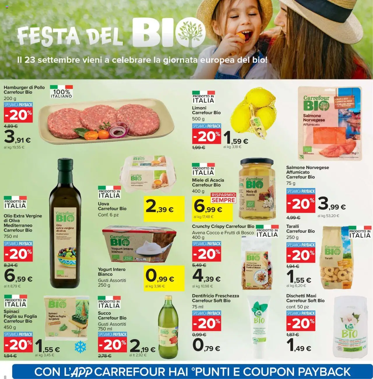 Volantino Carrefour del 15.09.2025 | Pagina: 8 | Prodotti: Salmone, Olio, Olio extra vergine, Taralli