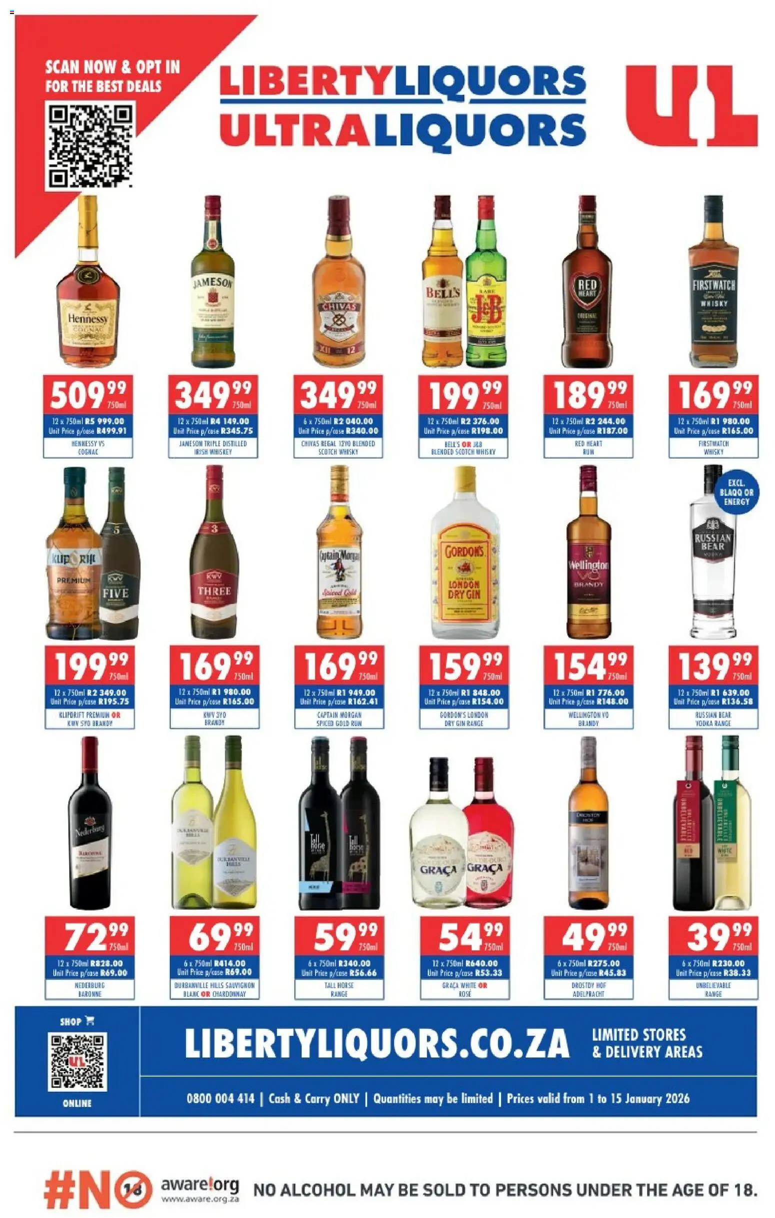 New Ultra Liquors catalogue – valid from 01.01.2026 | Page: 1 | Products: Brandy, Gin, Whiskey