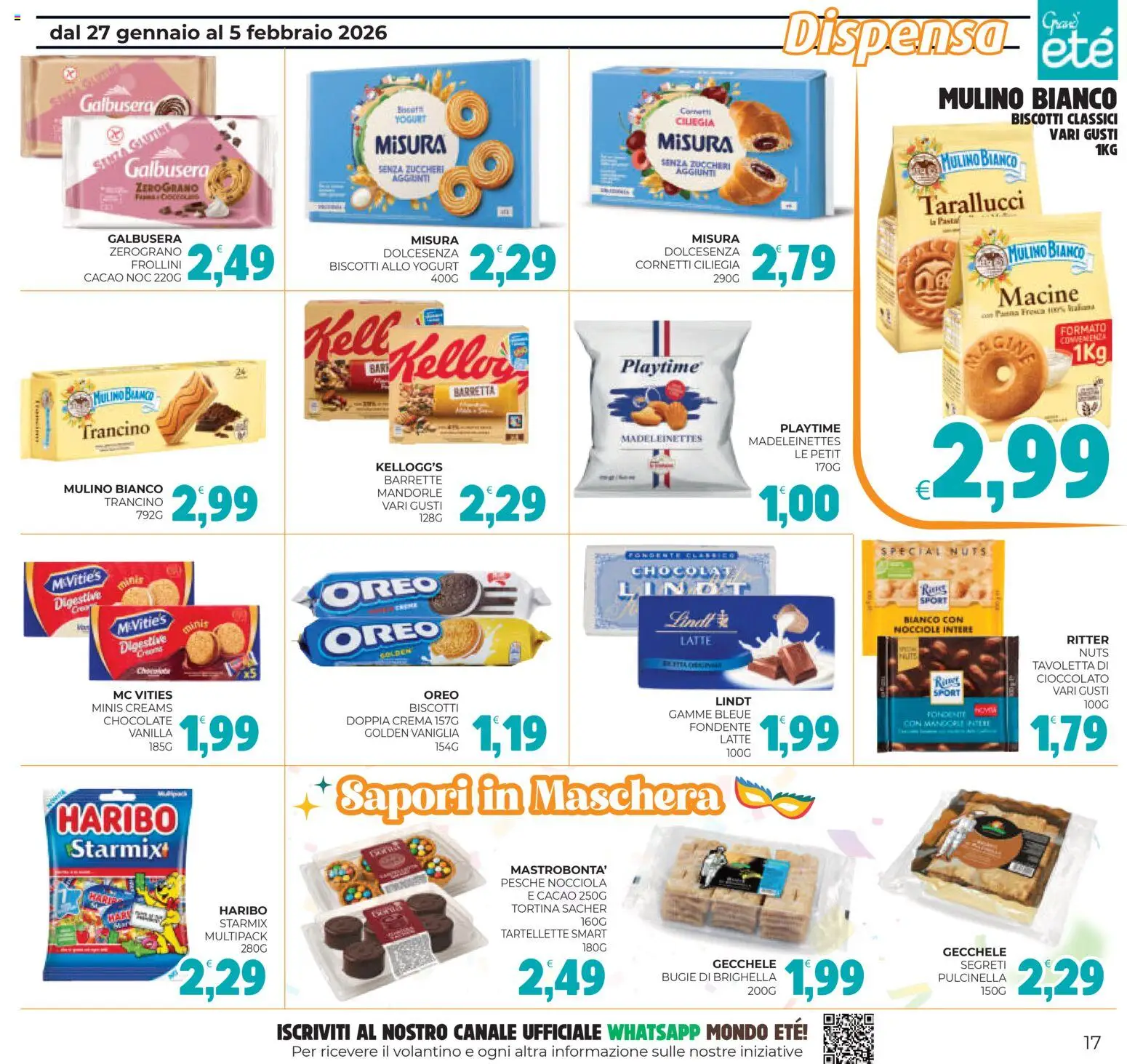 Volantino Eté del 27.01.2026 | Pagina: 17 | Prodotti: Maschera, Biscotti, Mandorle, Cacao