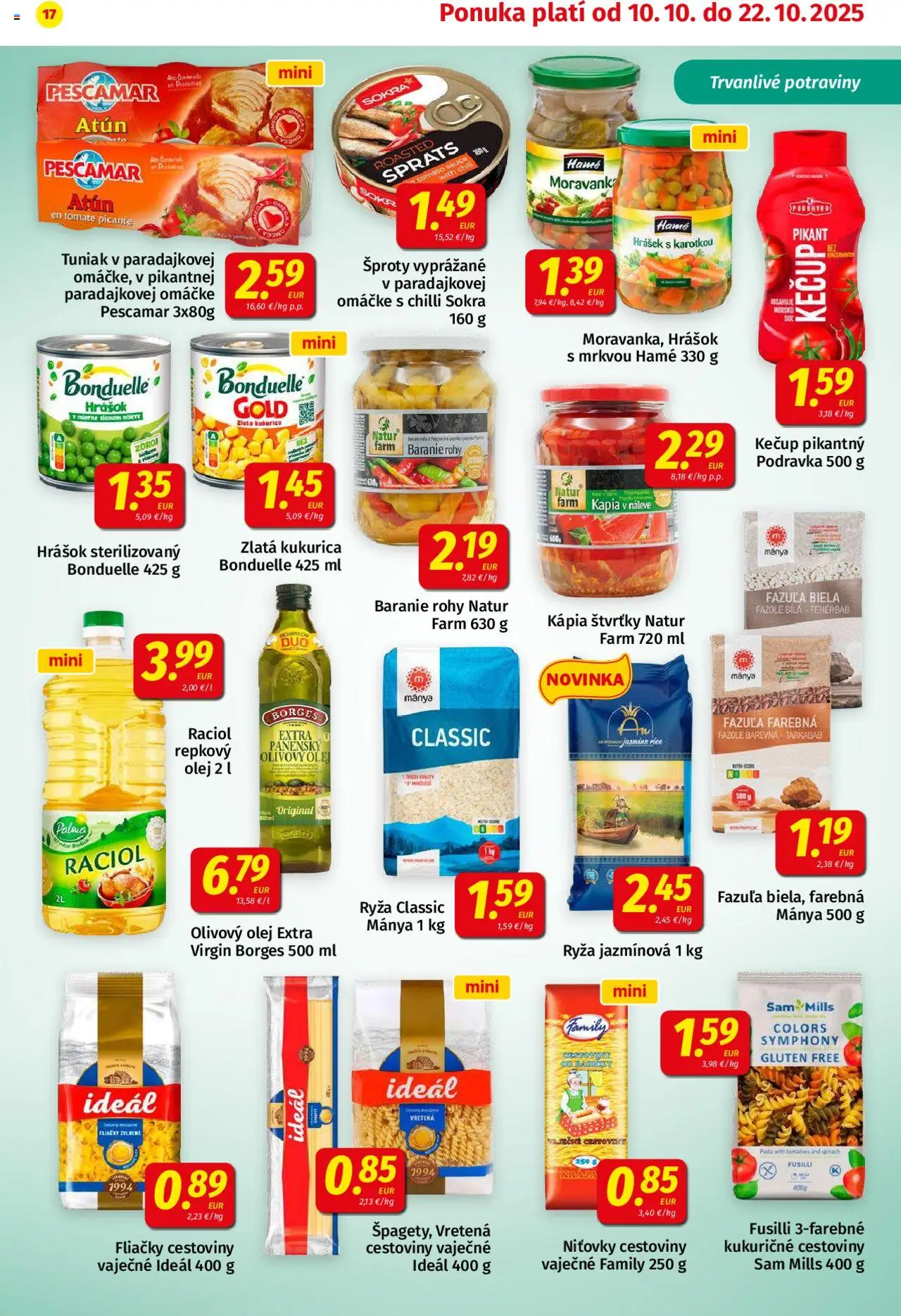 Nové Koruna akcie – leták je platný od 10.10.2025 | Strana: 17 | Produkty: Cestoviny, Chilli, Fazuľa, Kukurica
