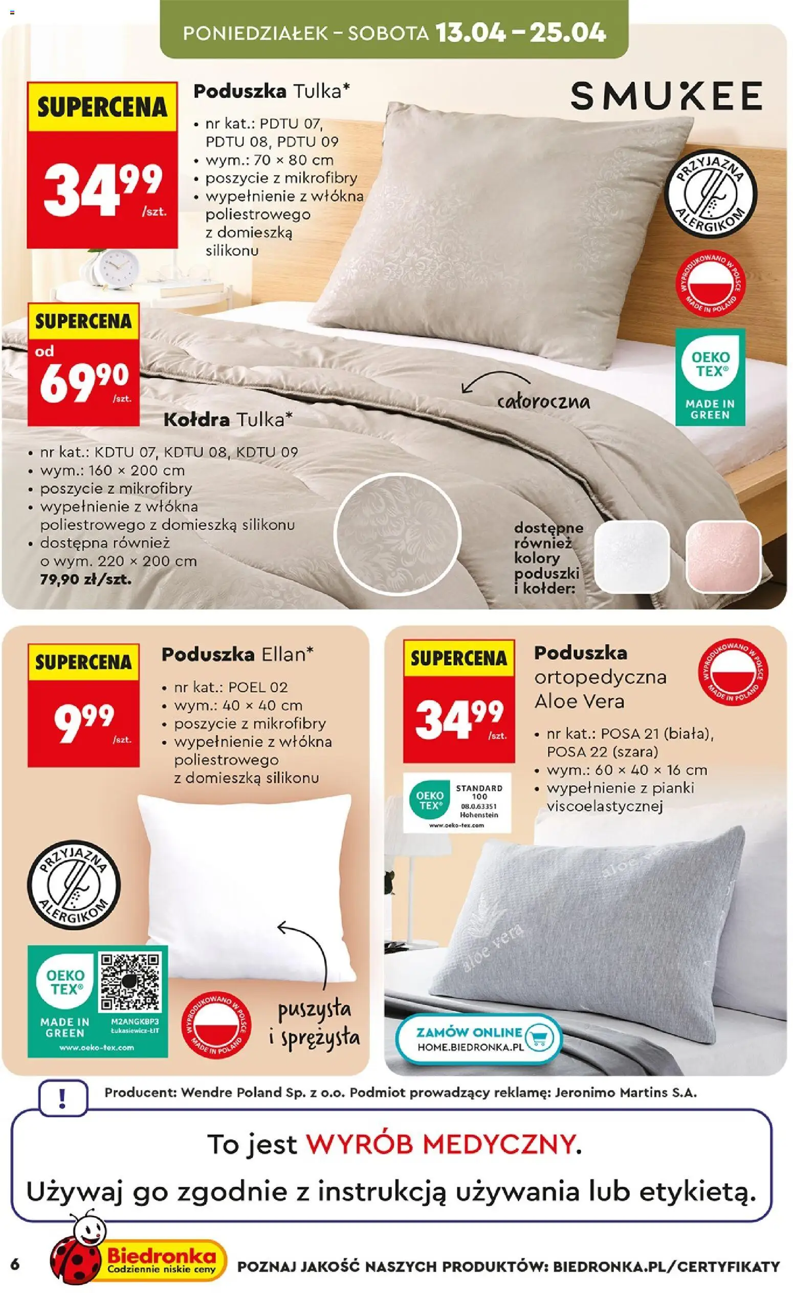 Biedronka gazetka - Hity i inspiracje od 11.04.2026 | Strona: 6 | Produkty: Poduszka, Poduszka ortopedyczna, Pianki, Kołdra