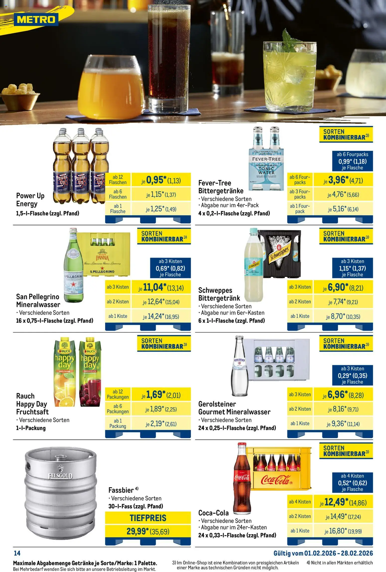 Metro Monats-Menü – gültig ab 01.02.2026 | Seite: 14 | Produkte: Coca cola, Cola, Schweppes, Mineralwasser