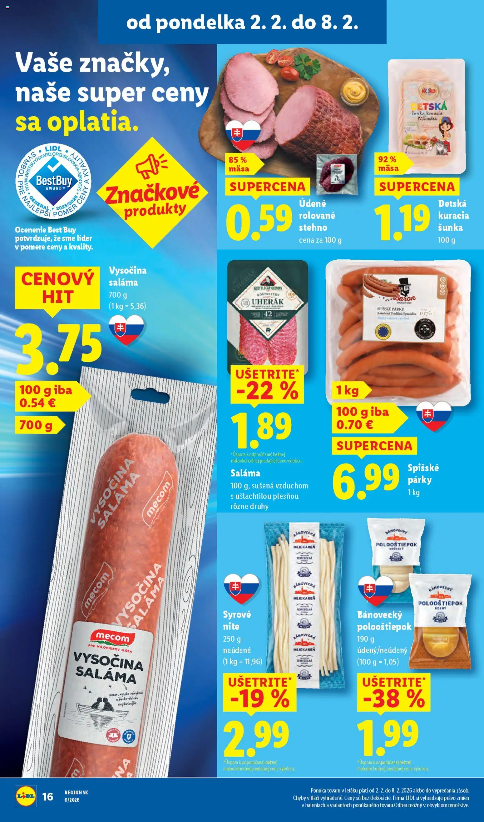 Nové Lidl akcie – leták je platný od 02.02.2026 | Strana: 20 | Produkty: Saláma, Šunka, Párky
