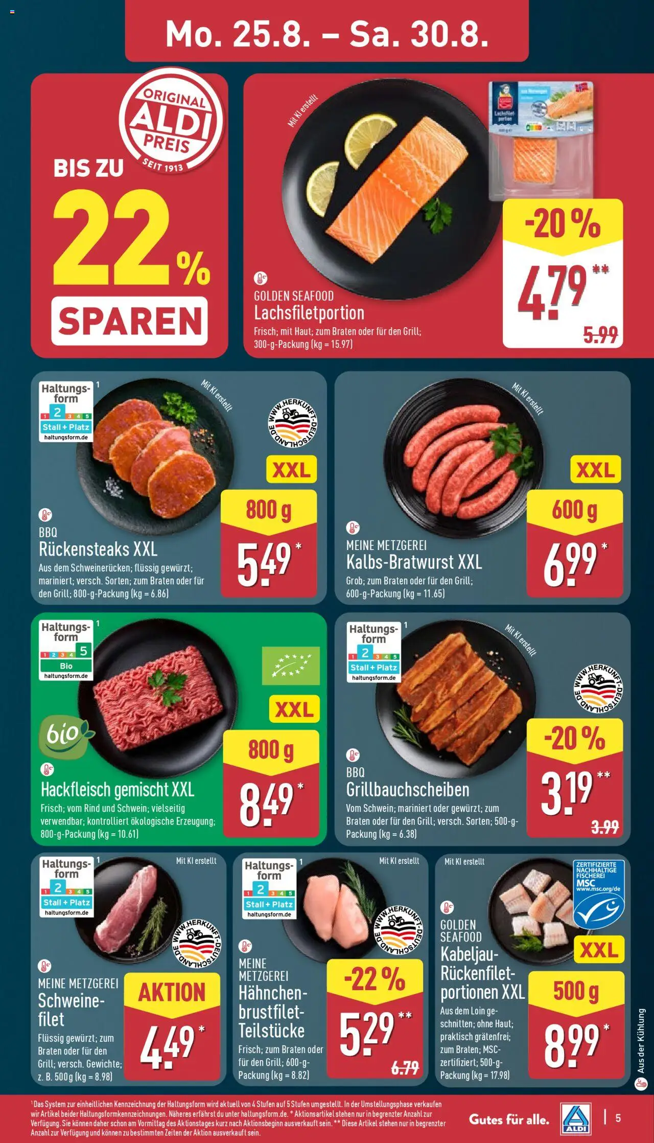 Aldi Prospekt 	 - gültig ab dem 25.08.2025 | Seite: 5 | Produkte: Hahnchen, Hackfleisch