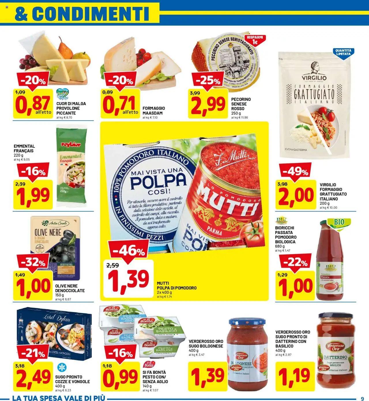 Volantino D Più del 13.10.2025 | Pagina: 9 | Prodotti: Pomodoro, Pesto, Basilico, Mutti