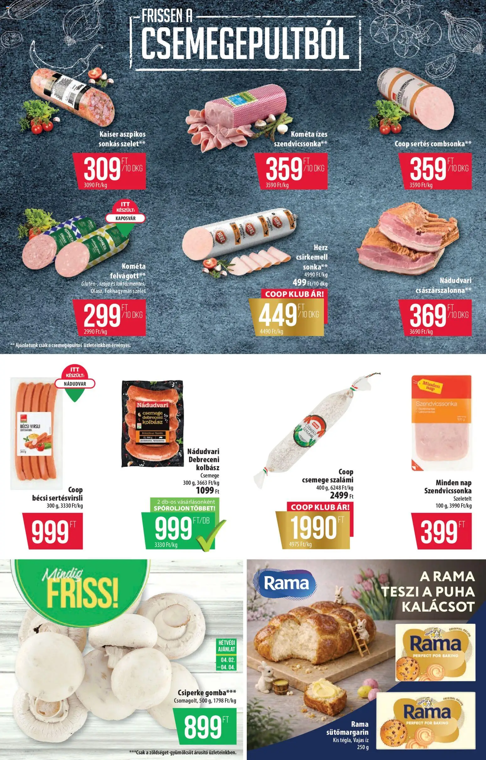 COOP akciós ujság - amely érvényes a következő dátumtól: 02.04.2026 | Oldal: 2 | Termékek: Rama, Gomba, Felvágott, Combsonka