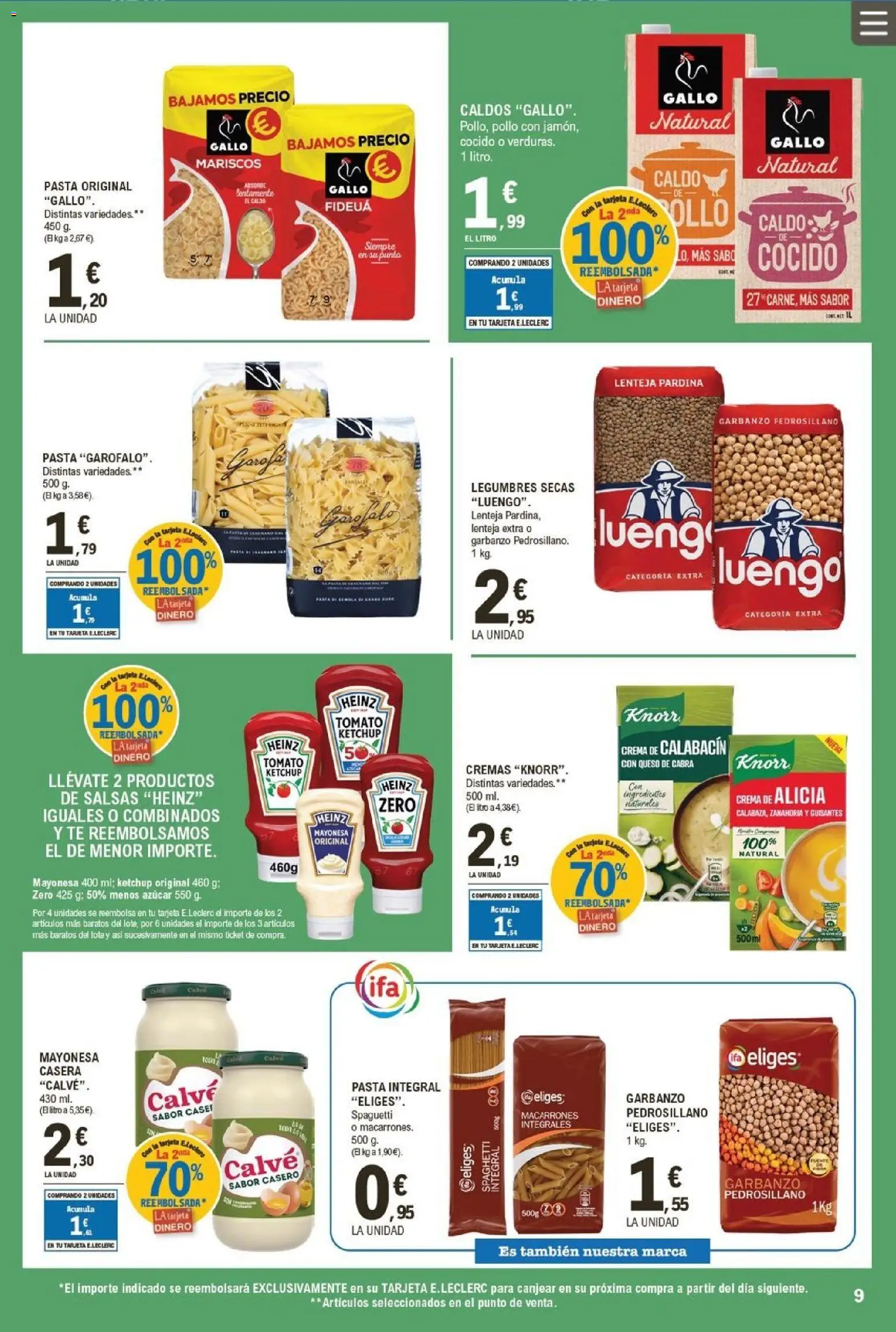 E.Leclerc folleto │ válido desde el 25.02.2026 | Página: 9 | Productos: Calabacín, Queso, Pasta, Té