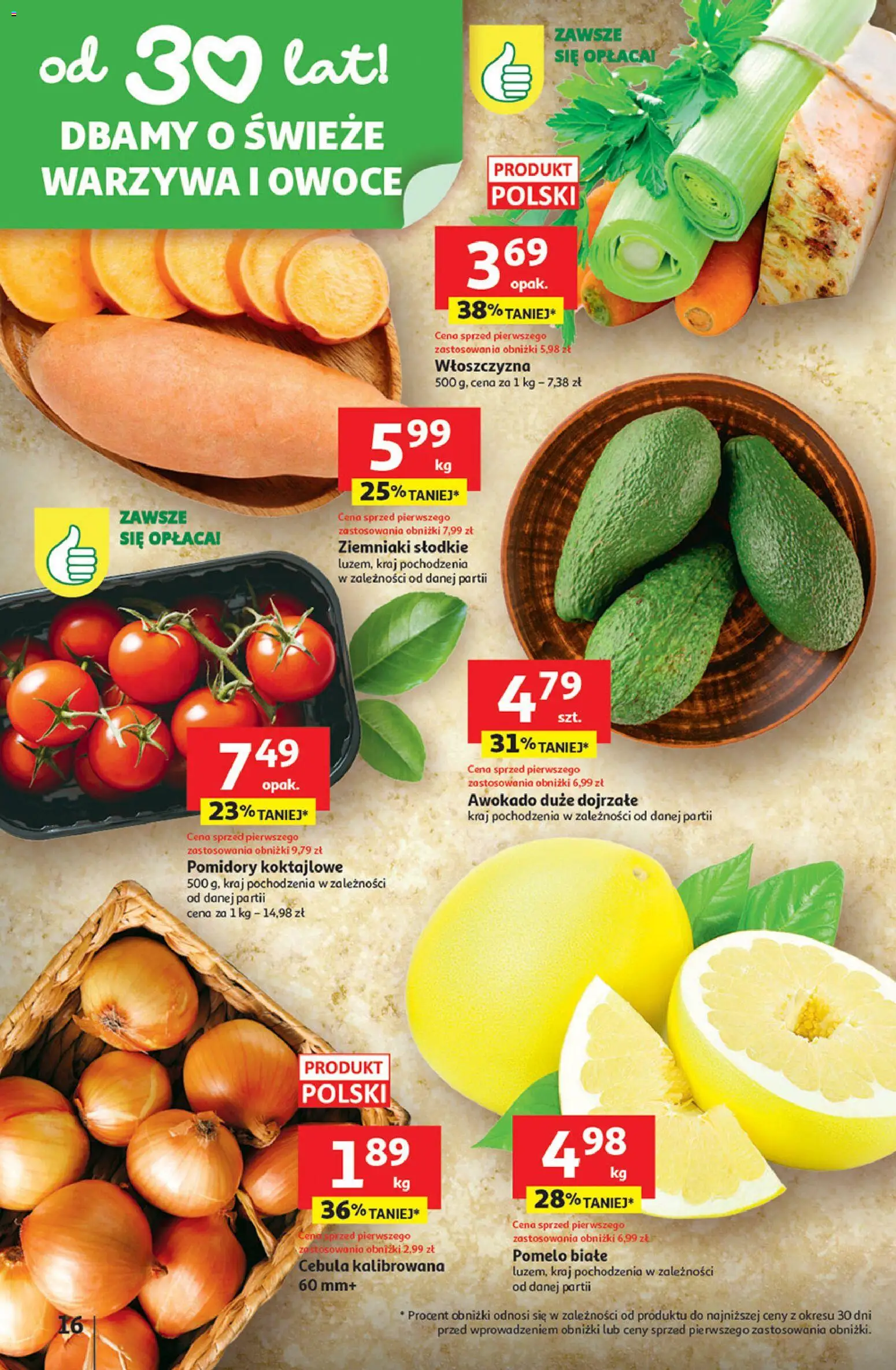 Auchan Gazetka - 30 Lat Hipermarket od 08.01.2026 | Strona: 16 | Produkty: Pomelo, Pomidory, Awokado, Ziemniaki