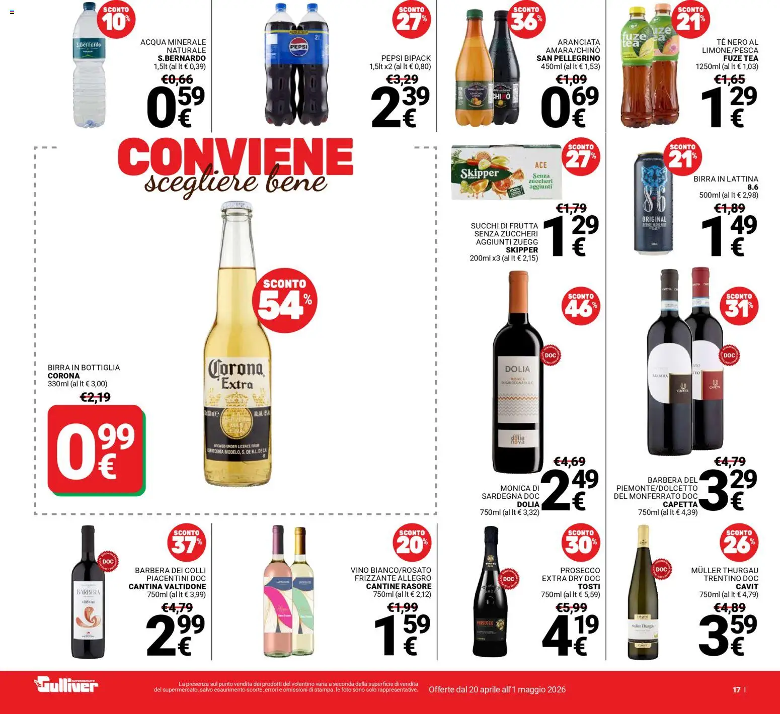 Volantino Gulliver del 20.04.2026 | Pagina: 17 | Prodotti: Birra, Acqua, Frutta, Pepsi