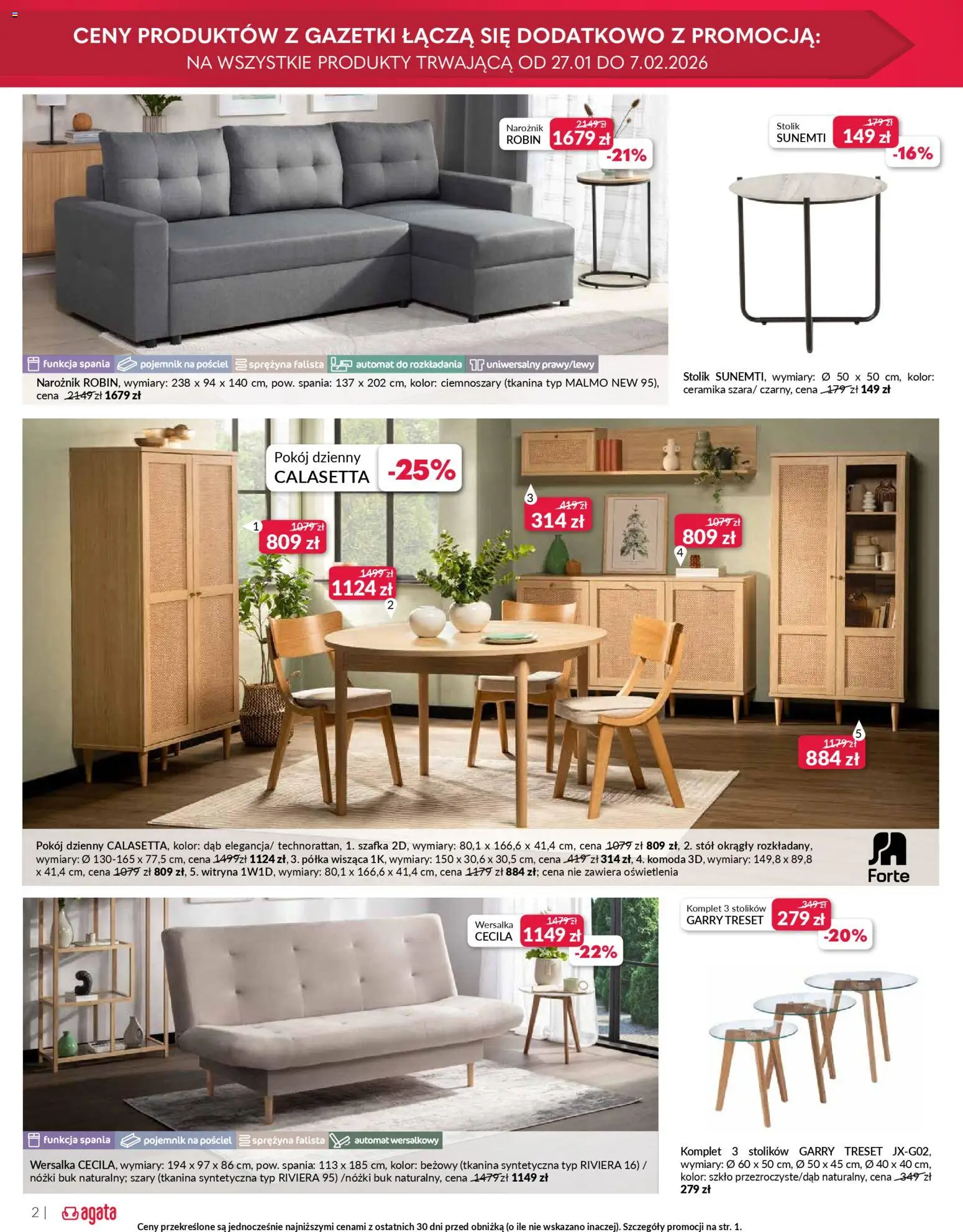 Salony Agata Gazetka od 27.01.2026 | Strona: 2 | Produkty: Komoda, Półka, Stół, Witryna