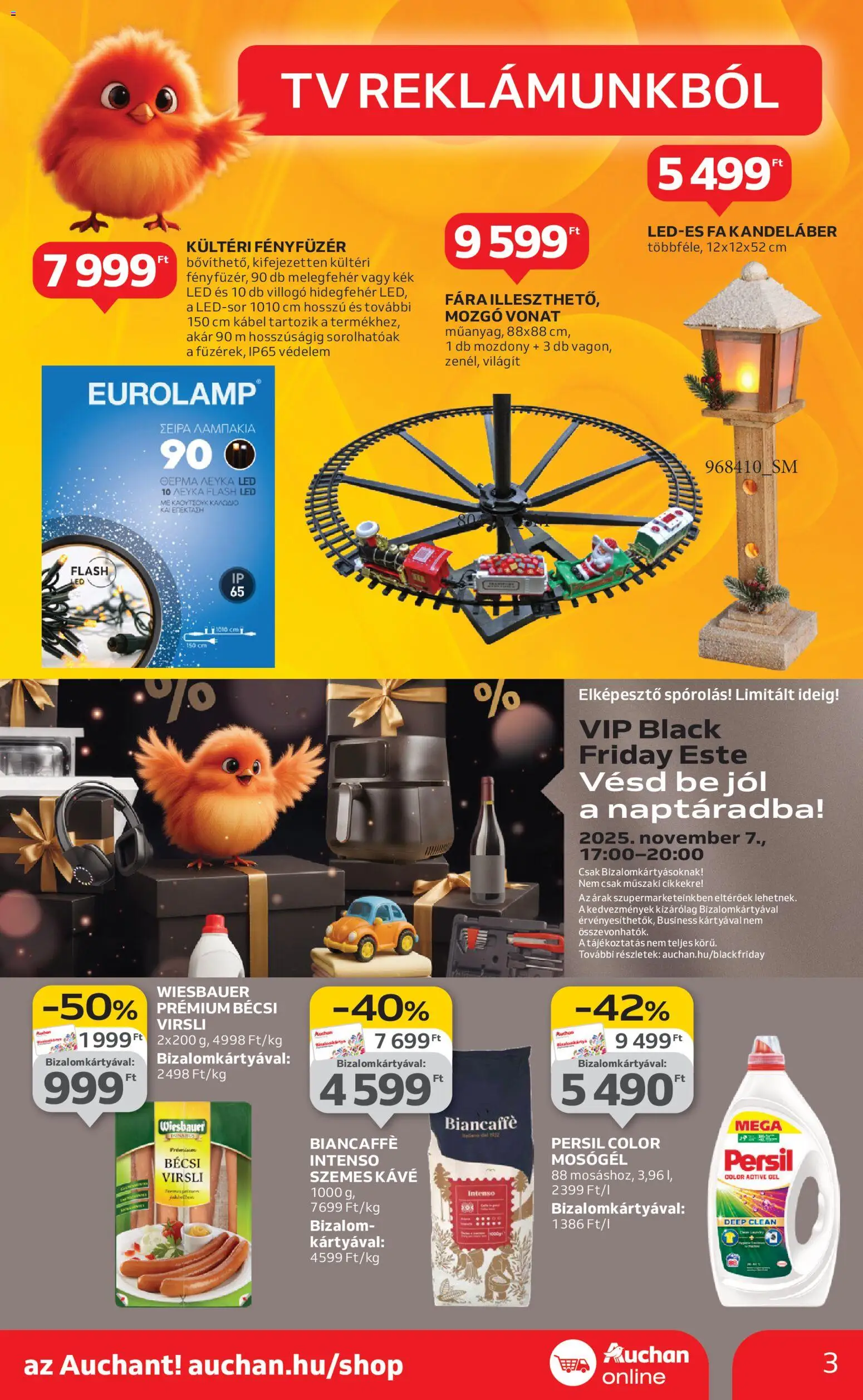 Auchan akciós ujság - amely érvényes a következő dátumtól: 30.10.2025 | Oldal: 3 | Termékek: Virsli, Persil, Fényfüzér, Mosógél