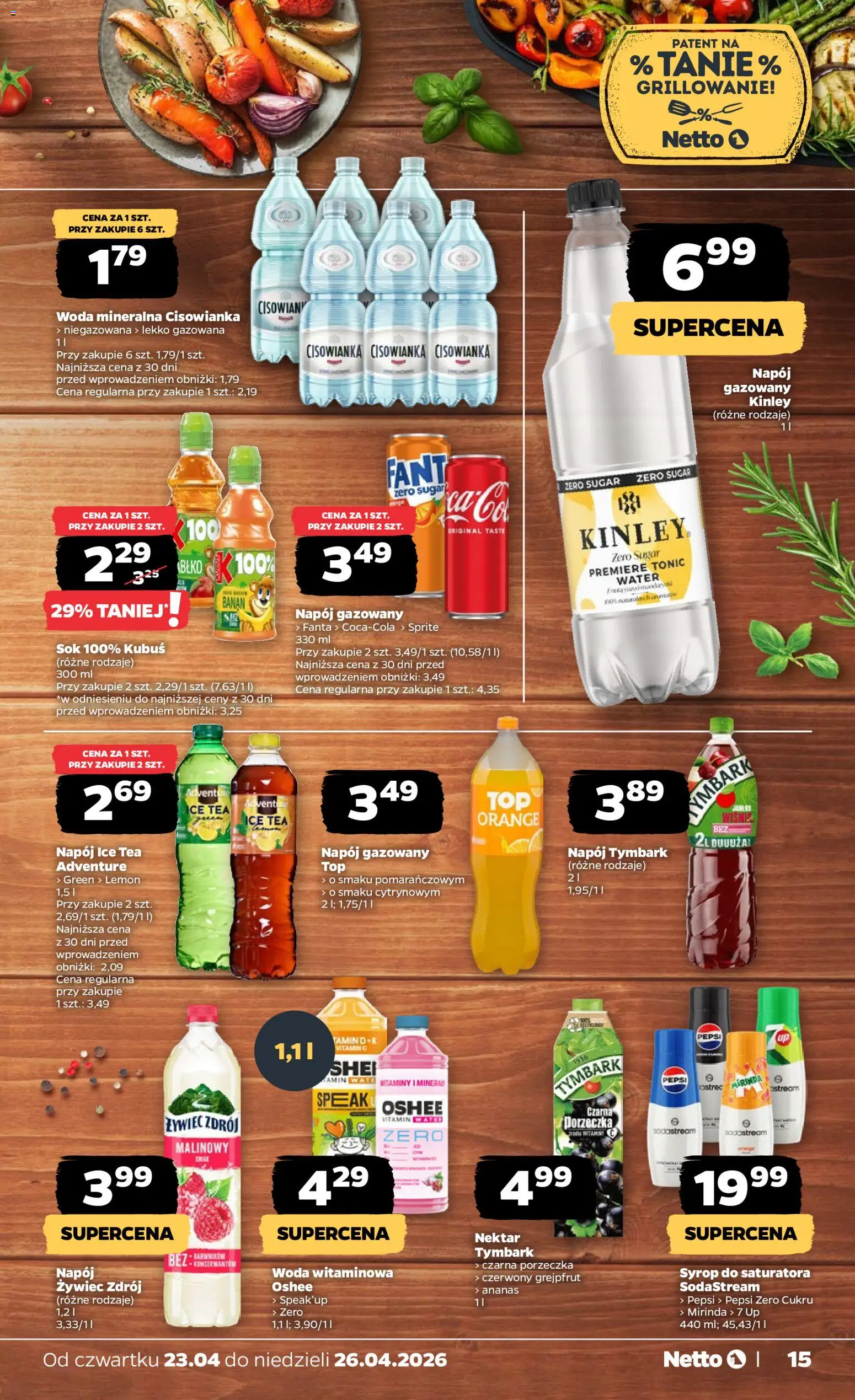 Netto gazetka od czwartku spożywcza od 23.04.2026 | Strona: 15 | Produkty: Ice Tea, Sprite, Porzeczka, Sok
