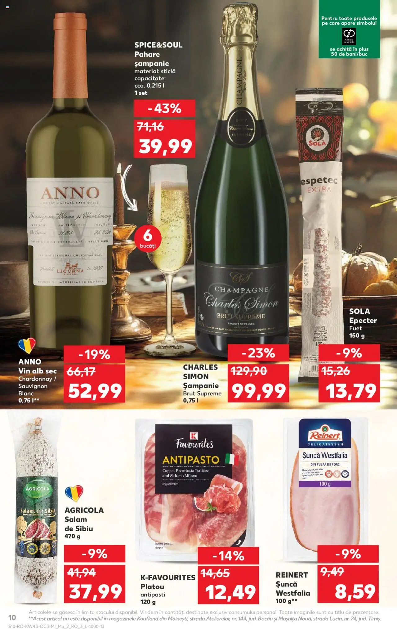 Noul catalog Kaufland – valabil de la 22.10.2025 | Pagină: 10 | Produse: Pahare, Salam, Șuncă, Vin
