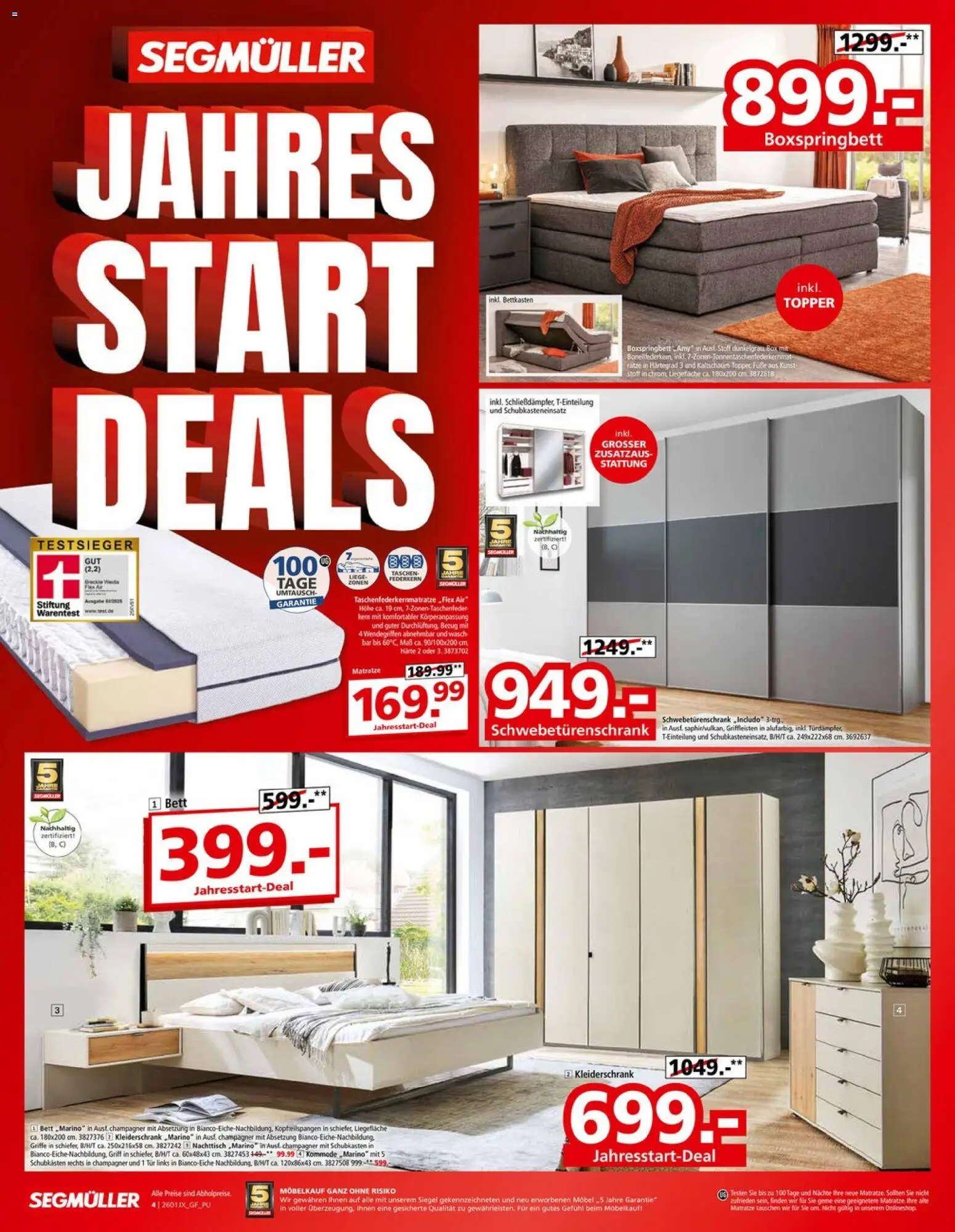 Segmüller Jahres Start Deals – gültig ab 10.01.2026 | Seite: 4 | Produkte: Kleiderschrank, Kommode, Boxspringbett, Box