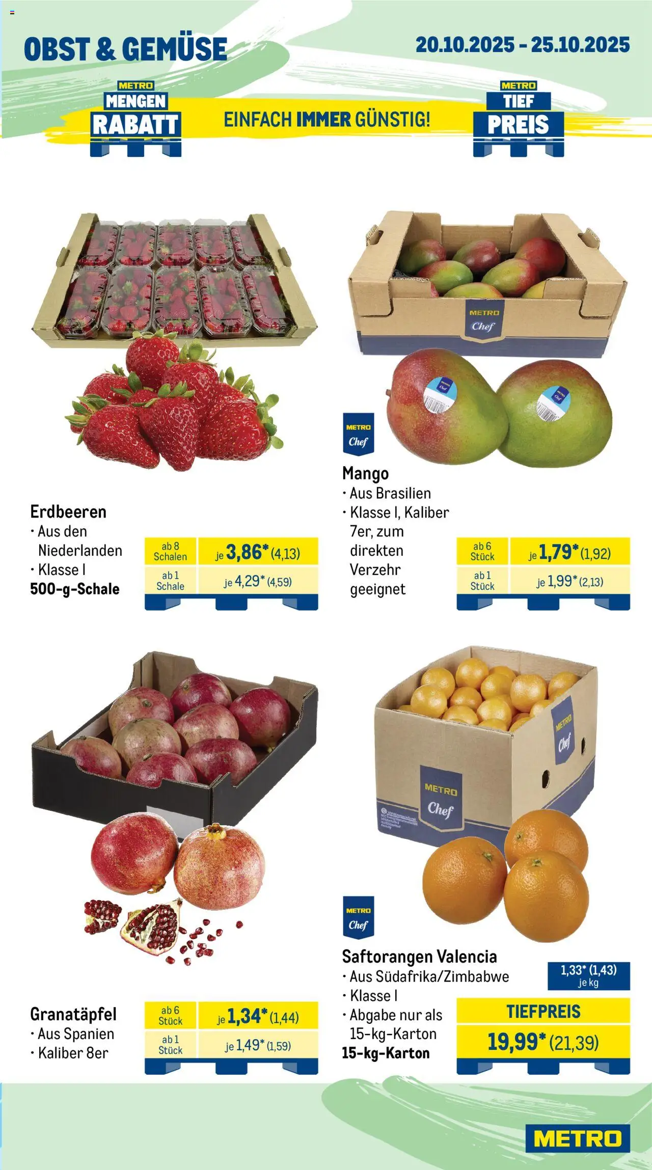 Metro  Wochen-Angebote Gastro – gültig ab 20.10.2025 | Seite: 7 | Produkte: Granatapfel, Gemüse, Obst, Erdbeeren