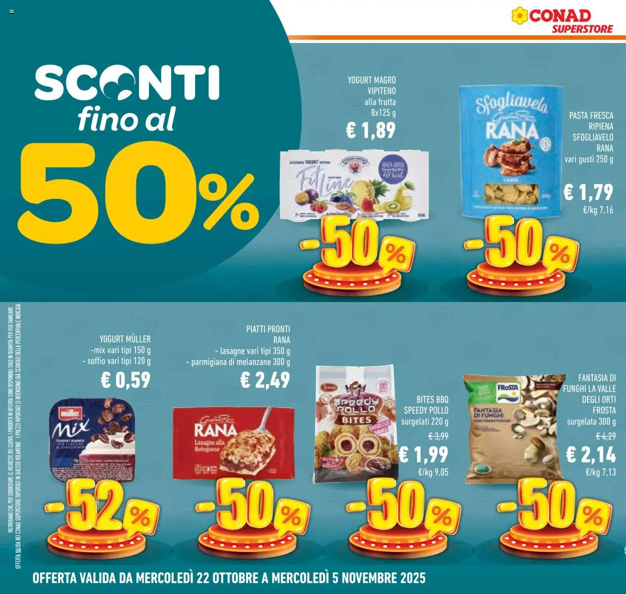 Volantino Conad del 22.10.2025 | Pagina: 10 | Prodotti: Pollo, Frutta, Pasta, Funghi