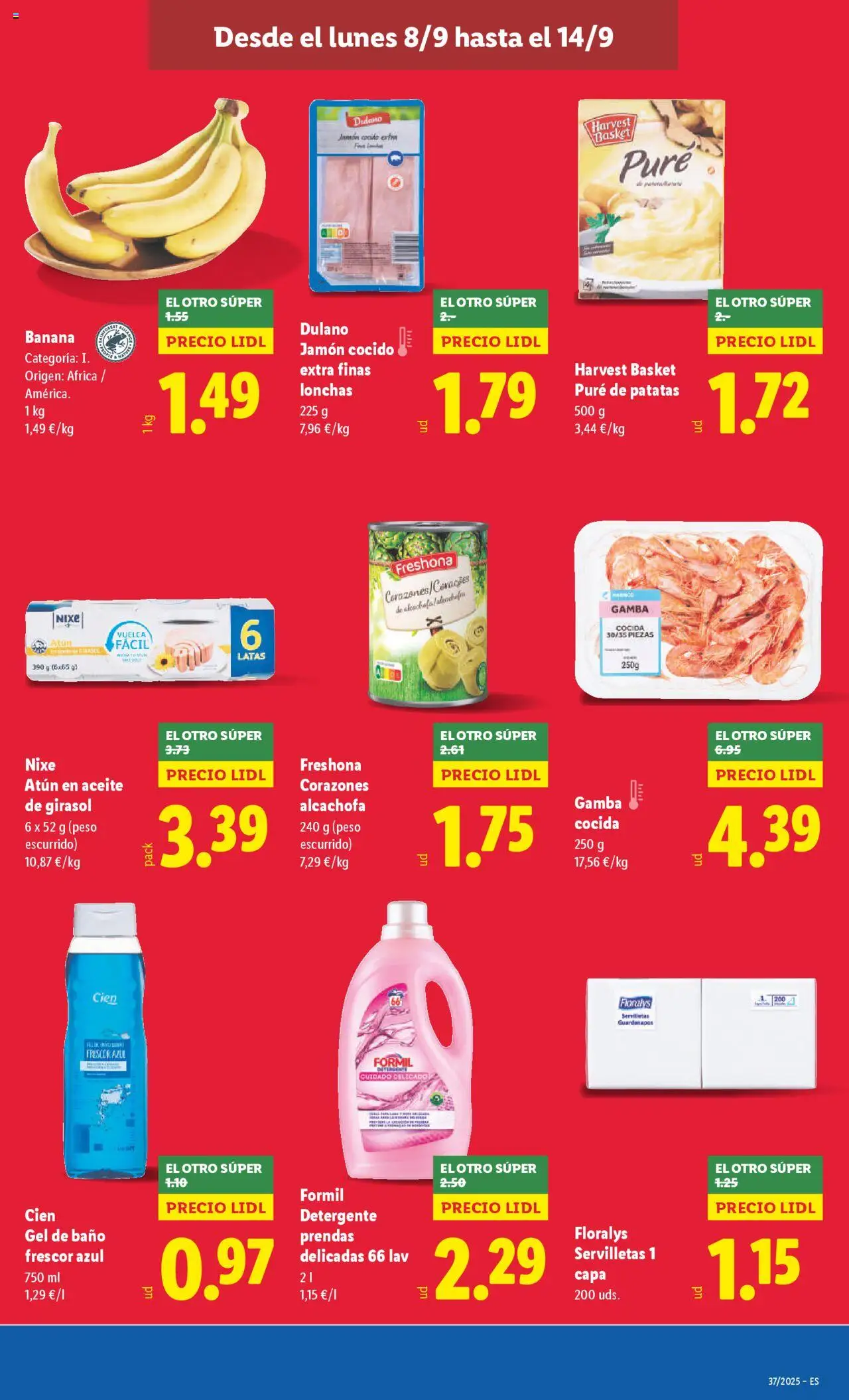 Lidl folleto │ válido desde el 08.09.2025 | Página: 3 | Productos: Gel de baño, Jamón cocido, Aceite de girasol, Peso