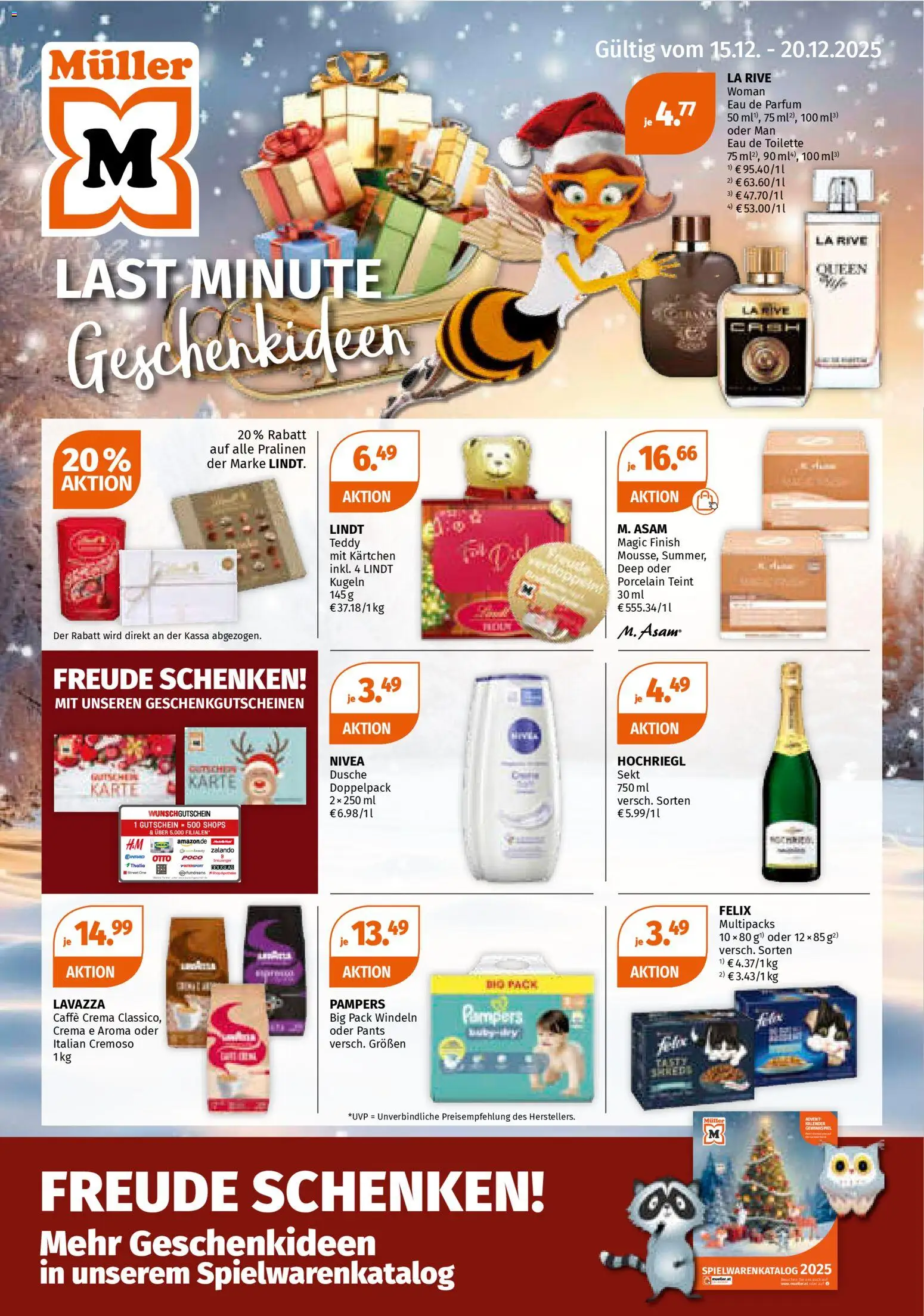 Müller Weihnachtsfreude schenken gültig ab 15.12.2025 | Seite: 1 | Produkte: Dusche, Parfüm, Eau de Toilette, Pampers