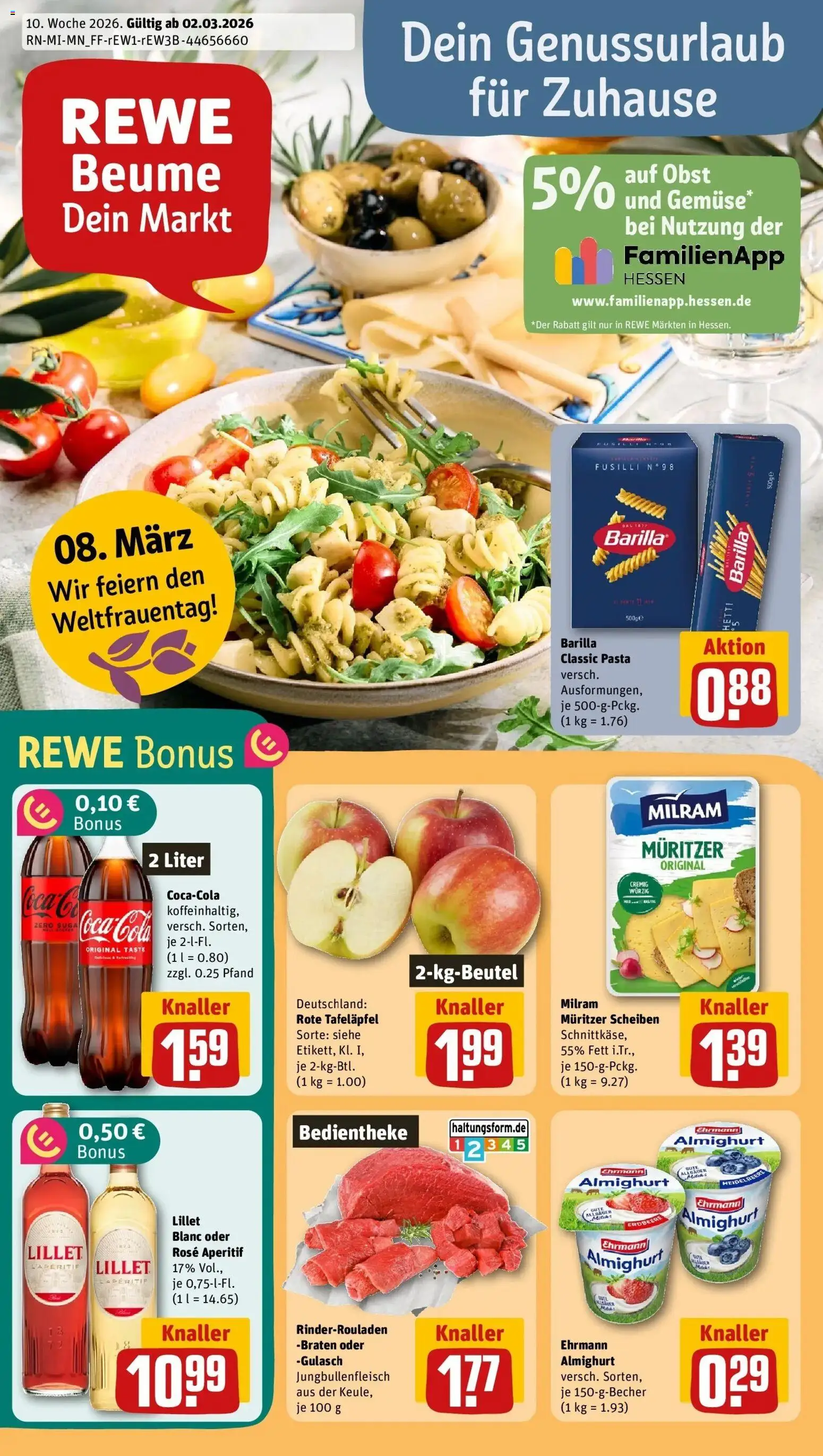 Rewe Prospekt Kassel / Wehlheiden	 – gültig ab 01.03.2026 | Seite: 1 | Produkte: Ehrmann almighurt, Obst, Milram, Pasta