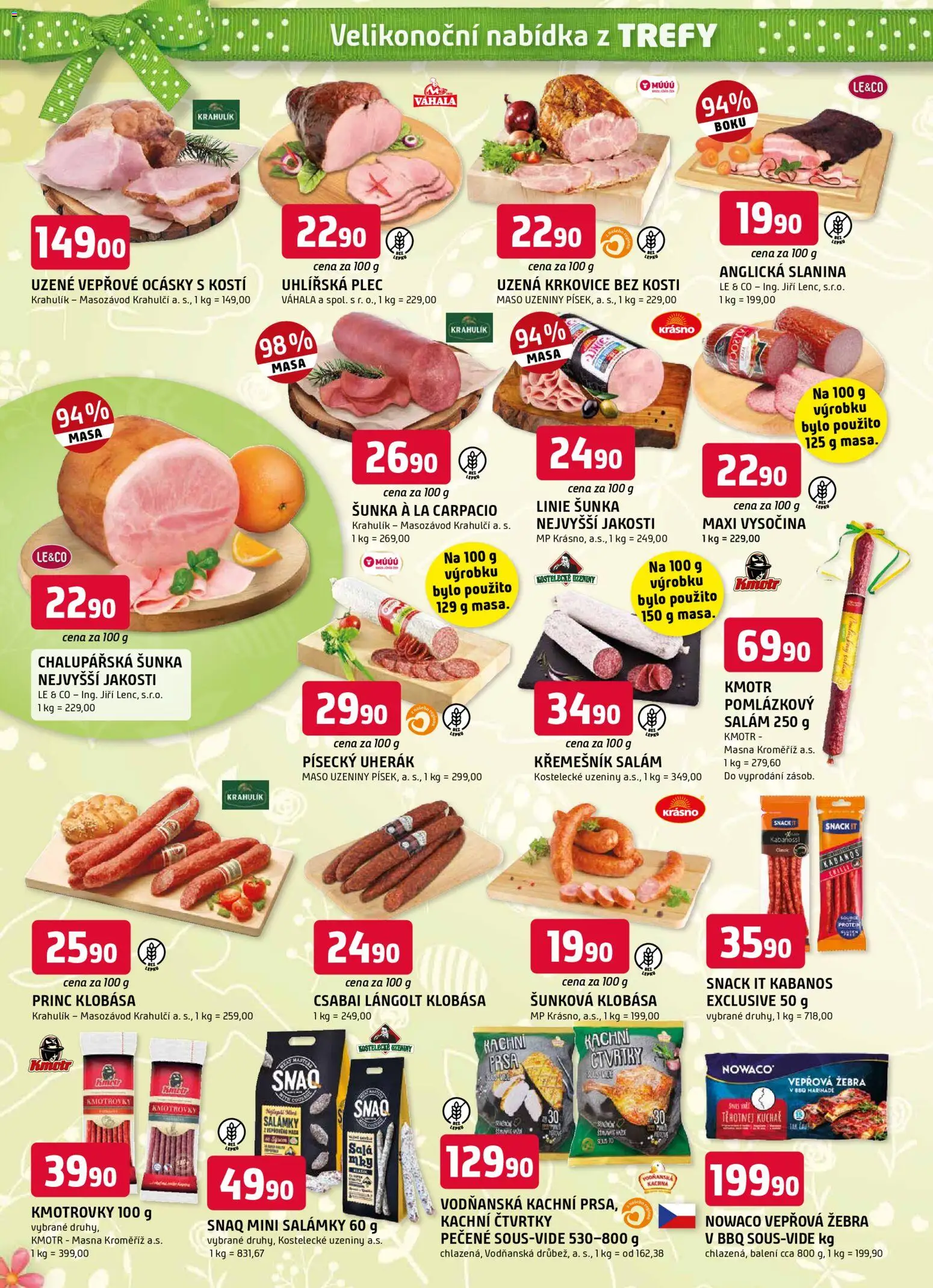 Trefa leták - Jarní speciál od 10.03.2026 | Strana: 2 | Produkty: Uzeniny, Krkovice bez kosti, Vysočina, Protein