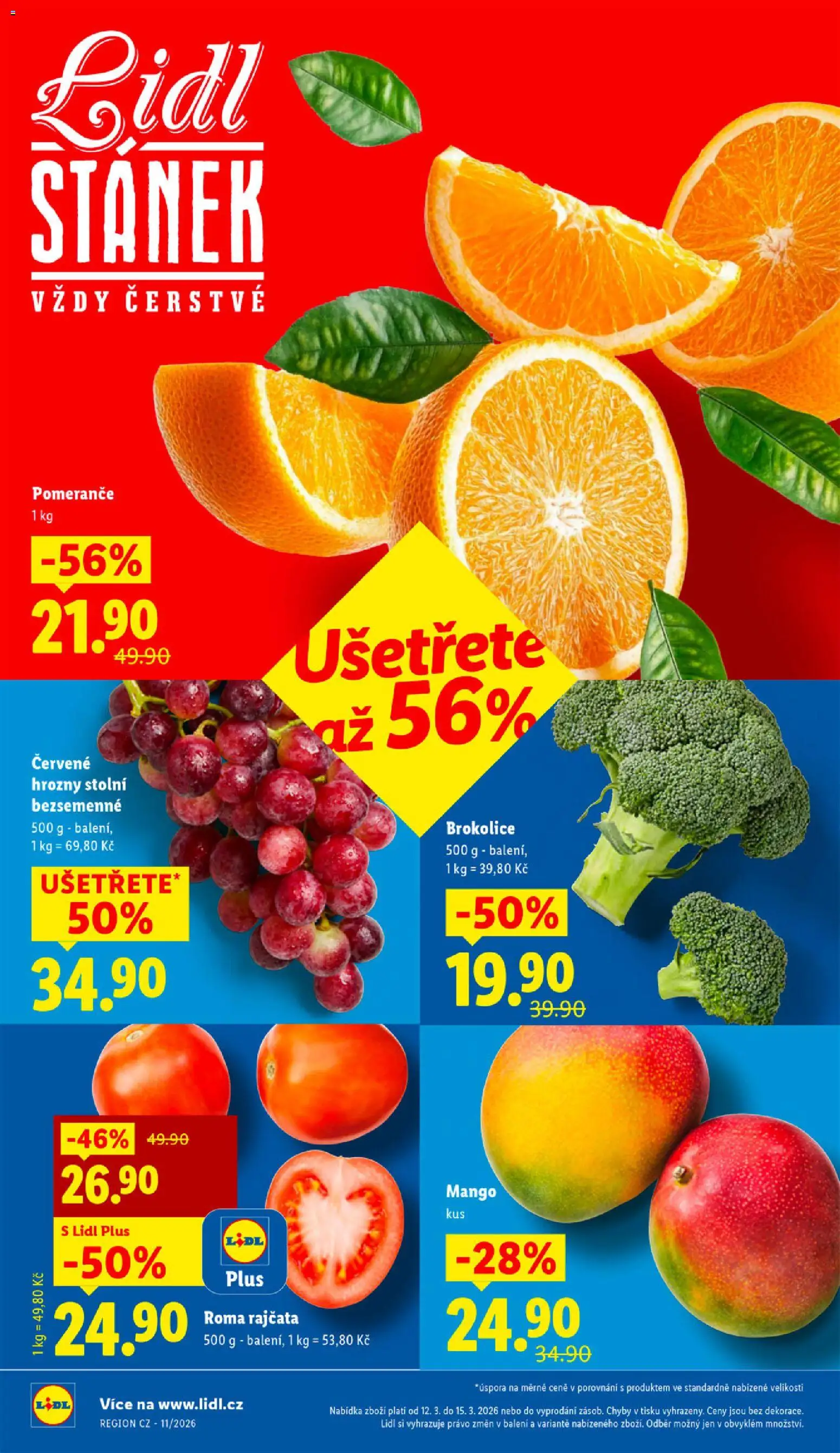 Lidl leták od 12.03.2026 | Strana: 10 | Produkty: Mango, Pomeranče, Rajčata, Brokolice