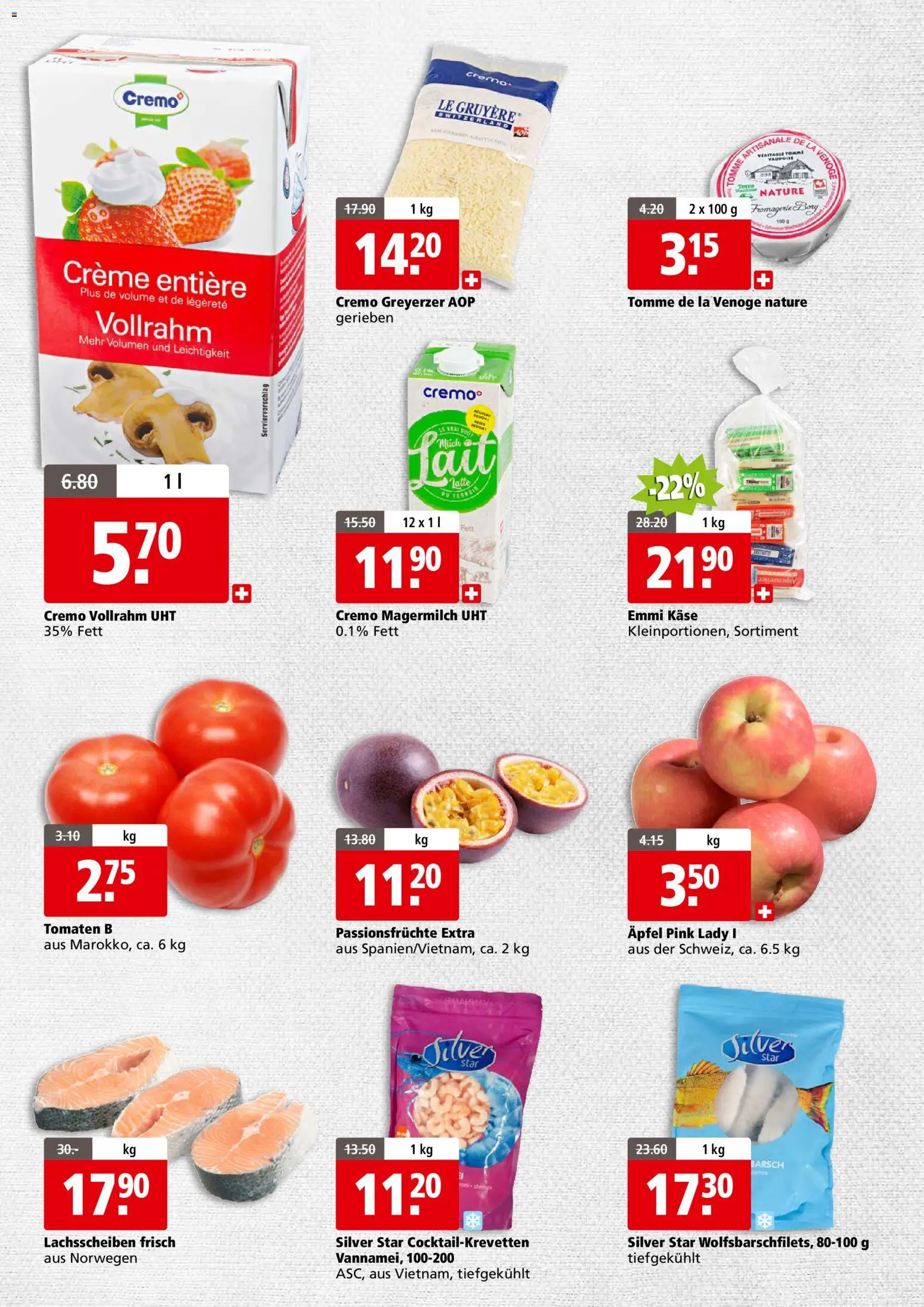 Aligro aktionen Business Chavannes, Matran, Genf, Sitten – gültig ab 13.04.2026 | Seite: 2 | Produkte: Käse, Äpfel, Tomaten, Creme