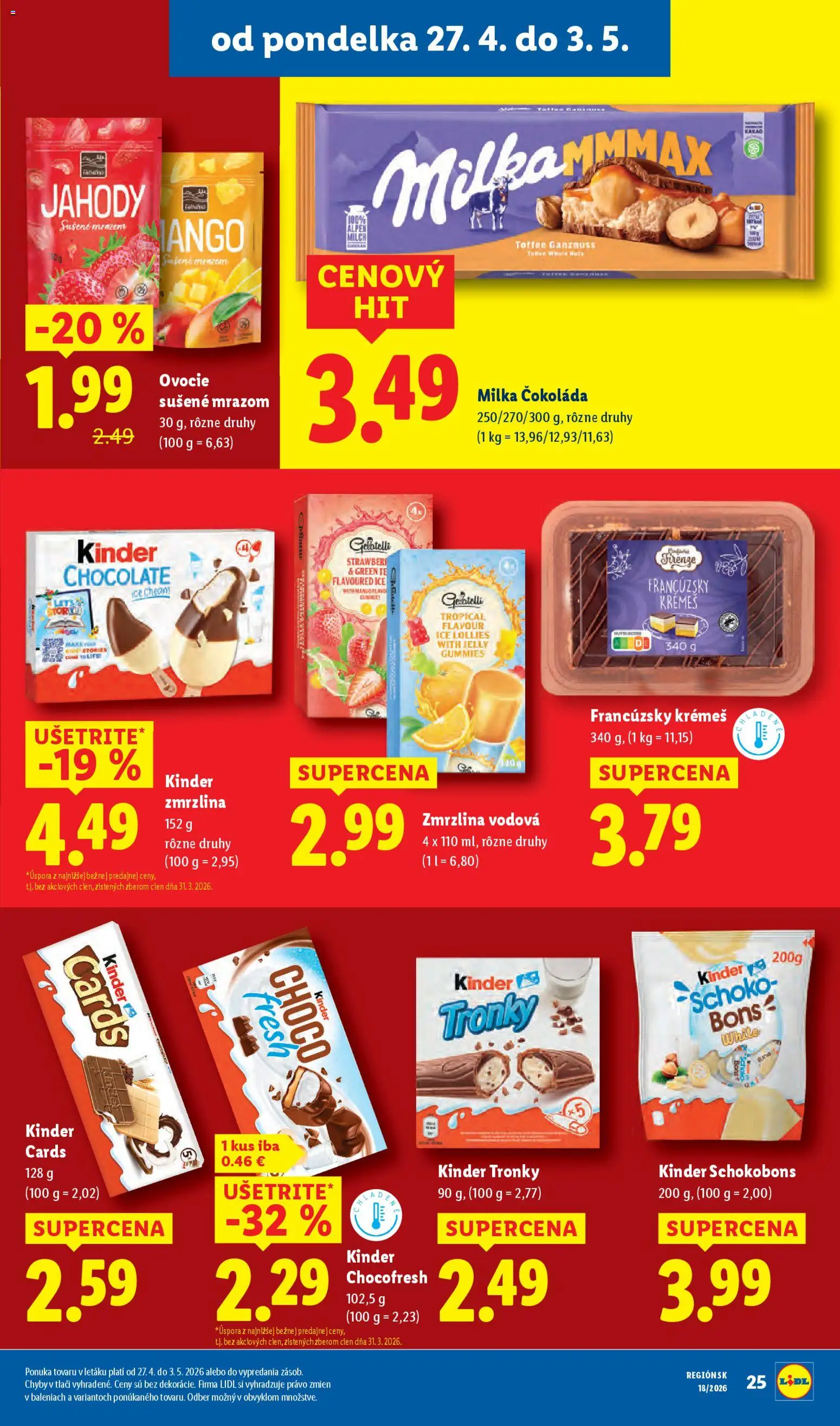 Nové Lidl akcie – leták je platný od 27.04.2026 | Strana: 27 | Produkty: Kinder, Zmrzlina, Čokoláda, Milka