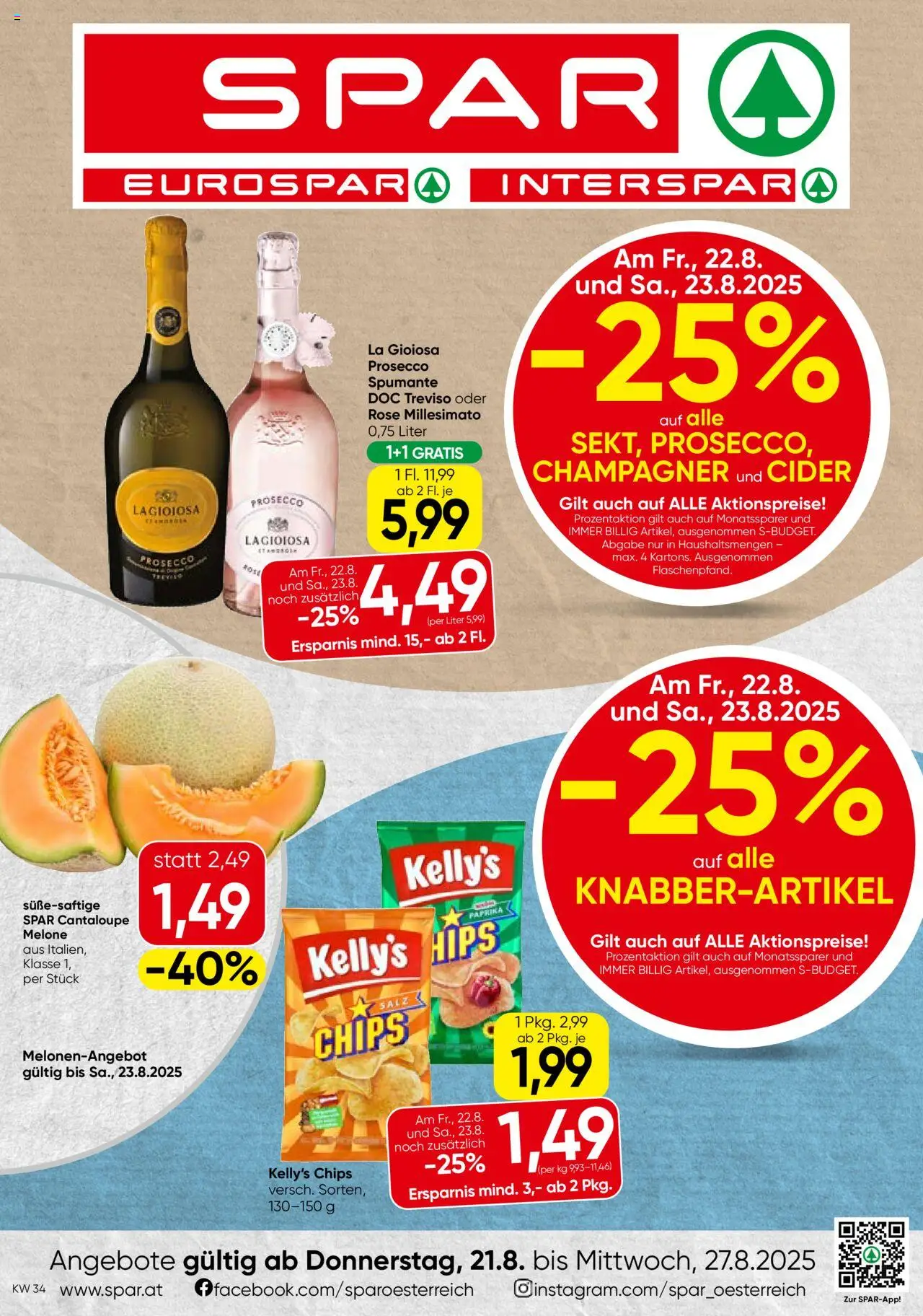 Spar Flugblatt - Tirol gültig ab 21.08.2025 | Seite: 1 | Produkte: Chips, Salz, Melone