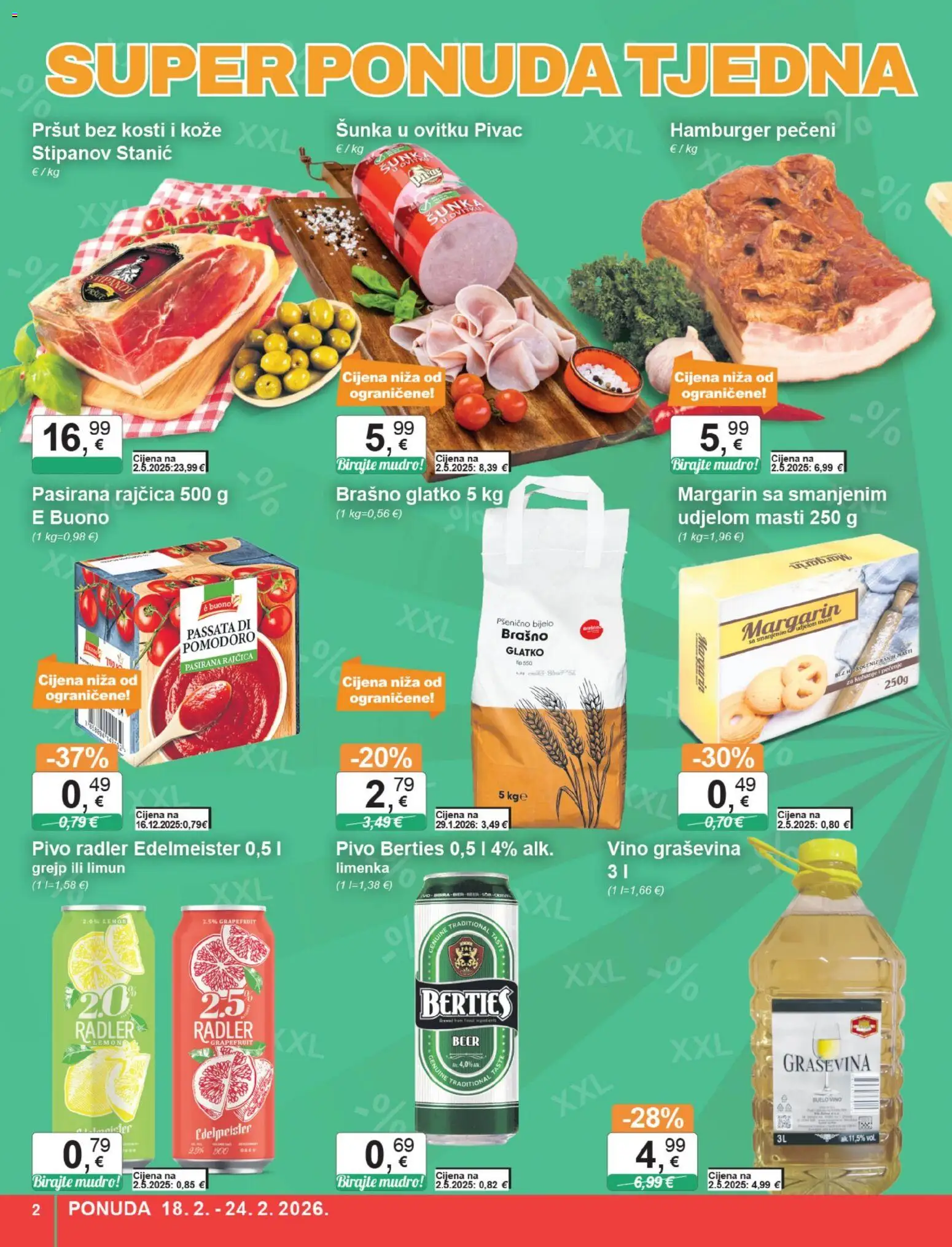 KTC katalog | vrijedi od 18.02.2026 | Stranica: 2 | Proizvodi: Margarin, Brašno, Hamburger, Rajčica