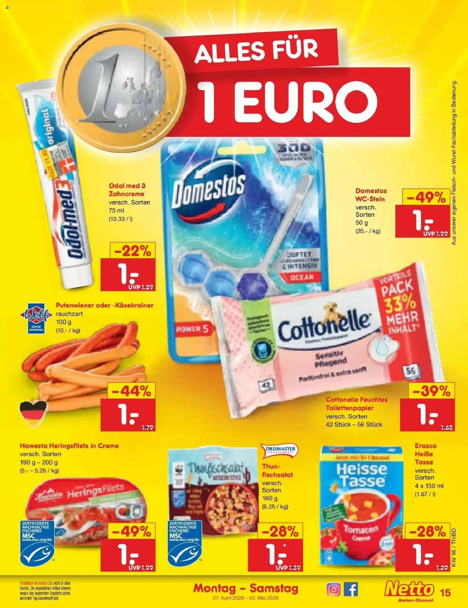 Netto Marken-Discount Prospekt Thiendorf	 – gültig ab 27.04.2026 | Seite: 17 | Produkte: Käsekrainer, Creme, Erasco, Toilettenpapier