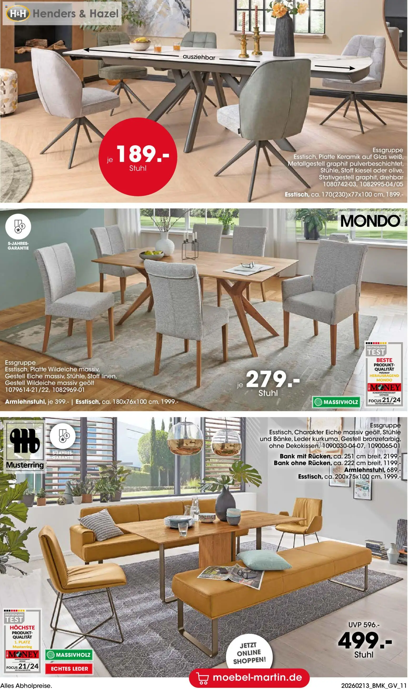 Möbel Martin Küchenmesse – gültig ab 13.02.2026 | Seite: 11 | Produkte: Essgruppe, Stuhl