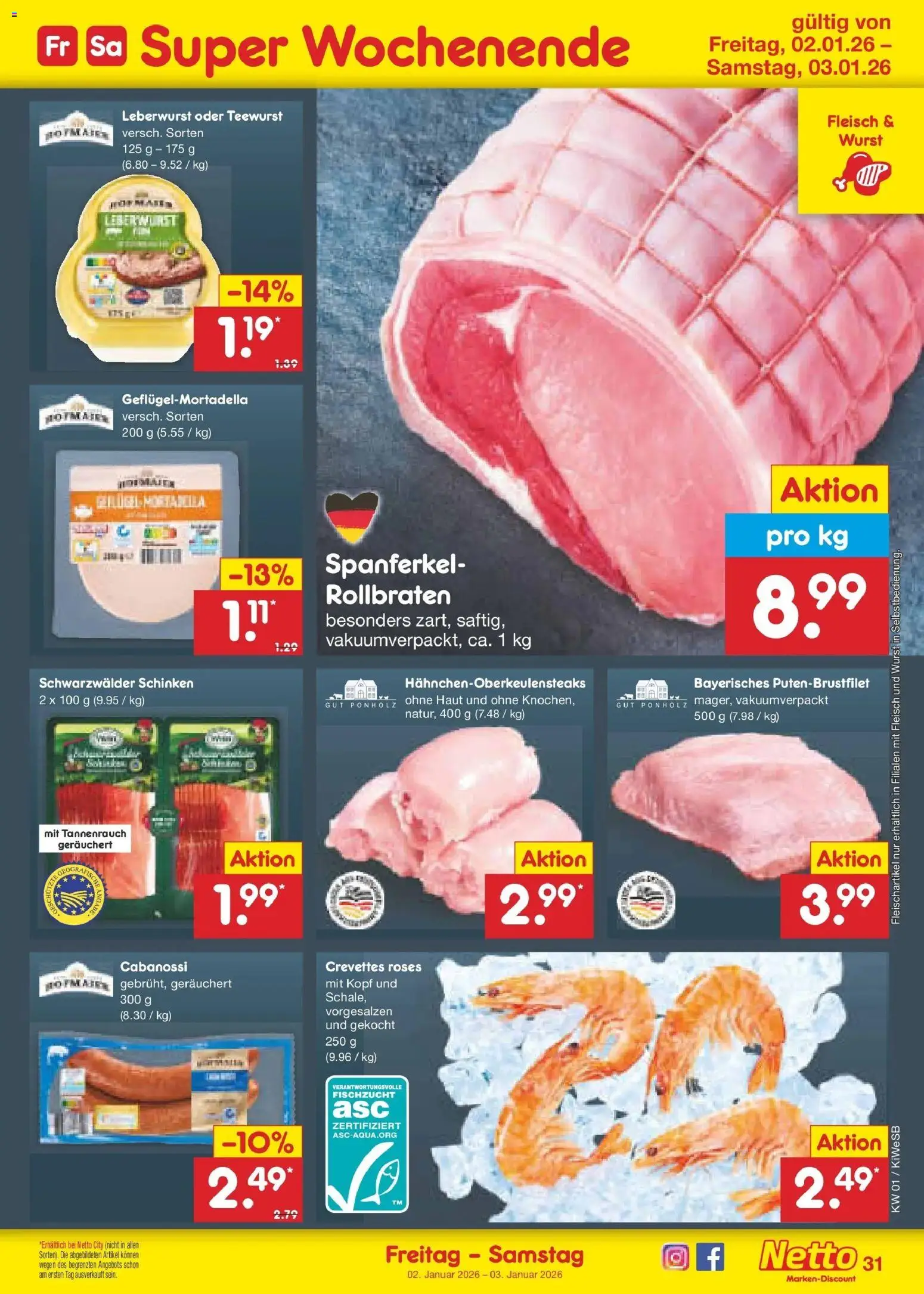 Netto Marken-Discount prospekt Bad Friedrichshall	 – gültig ab 28.12.2025 | Seite: 45 | Produkte: Wurst, Schinken, Fleisch
