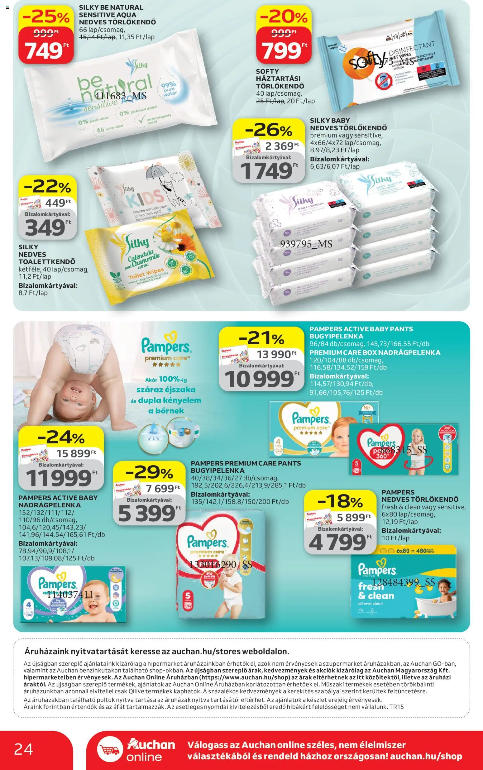 Auchan akciós ujság - amely érvényes a következő dátumtól: 09.04.2026 | Oldal: 24 | Termékek: Pampers, Kendő, Törlőkendő, Vegán