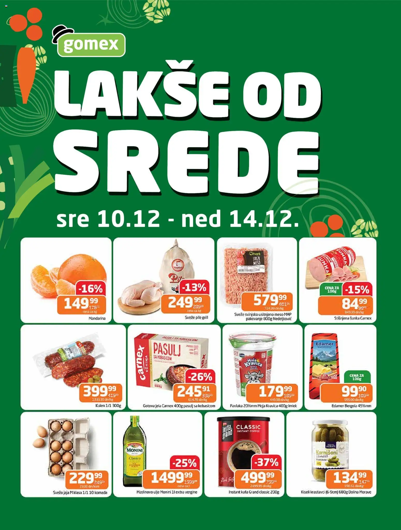 Gomex katalog - važi od 10.12.2025 | Strana: 1 | Proizvode: Monini, Kulen, Kornišoni, Kafa