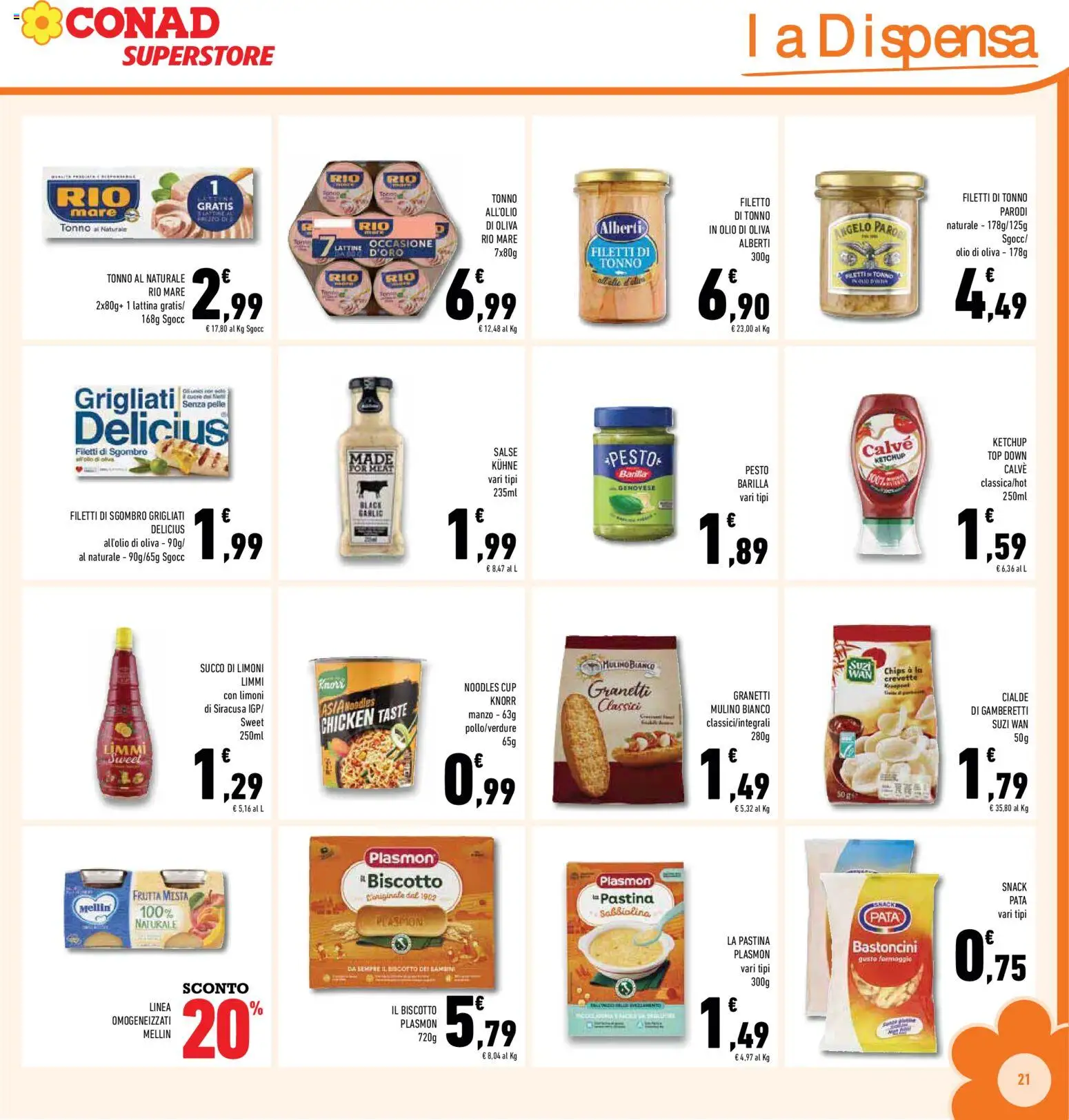 Volantino Conad del 08.04.2026 | Pagina: 21 | Prodotti: Formaggio, Sgombro, Gamberetti, Olio di Oliva