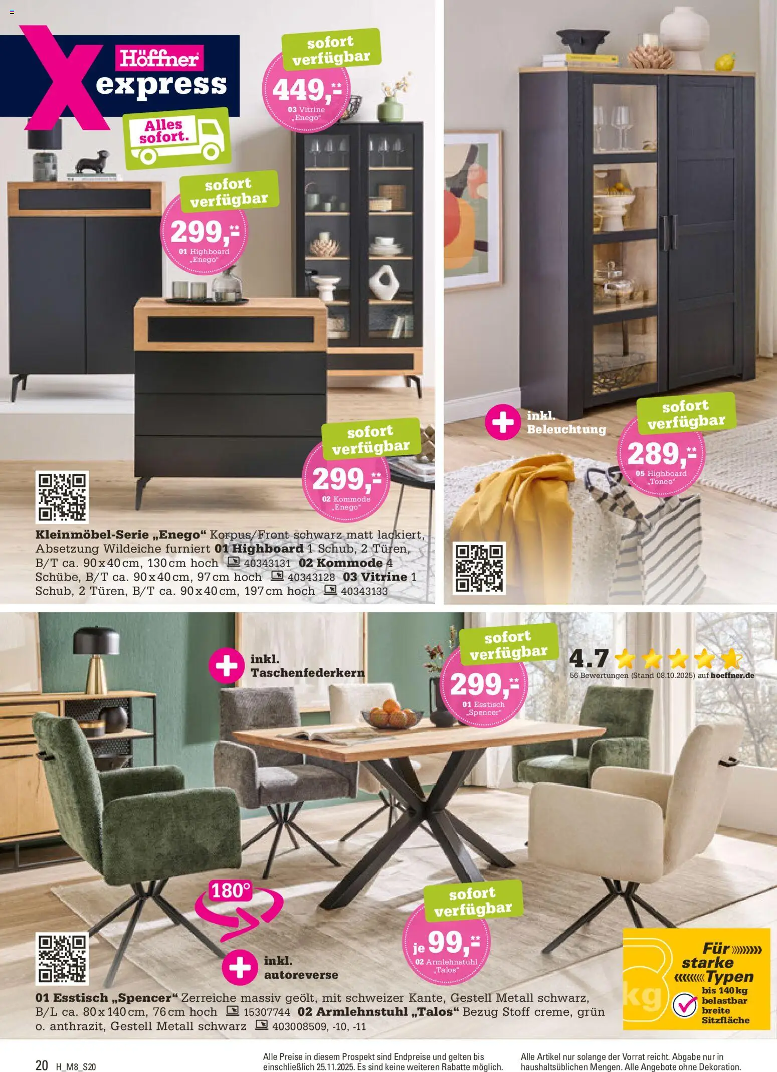 Höffner Prospekt 	 – gültig ab 12.11.2025 | Seite: 20 | Produkte: HIghboard, Esstisch, Vitrine, Kommode