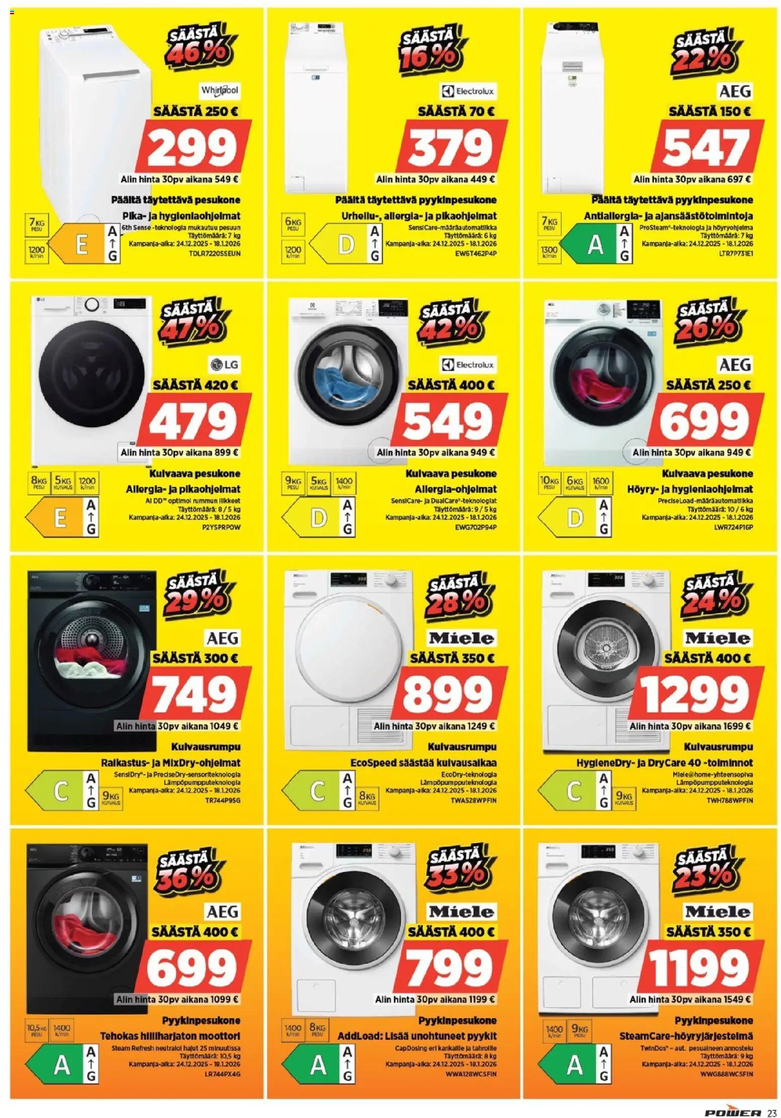 Power tarjoukset – voimassa 24.12.2025 alkaen | Sivu: 27 | Tuotteet: Pesukone