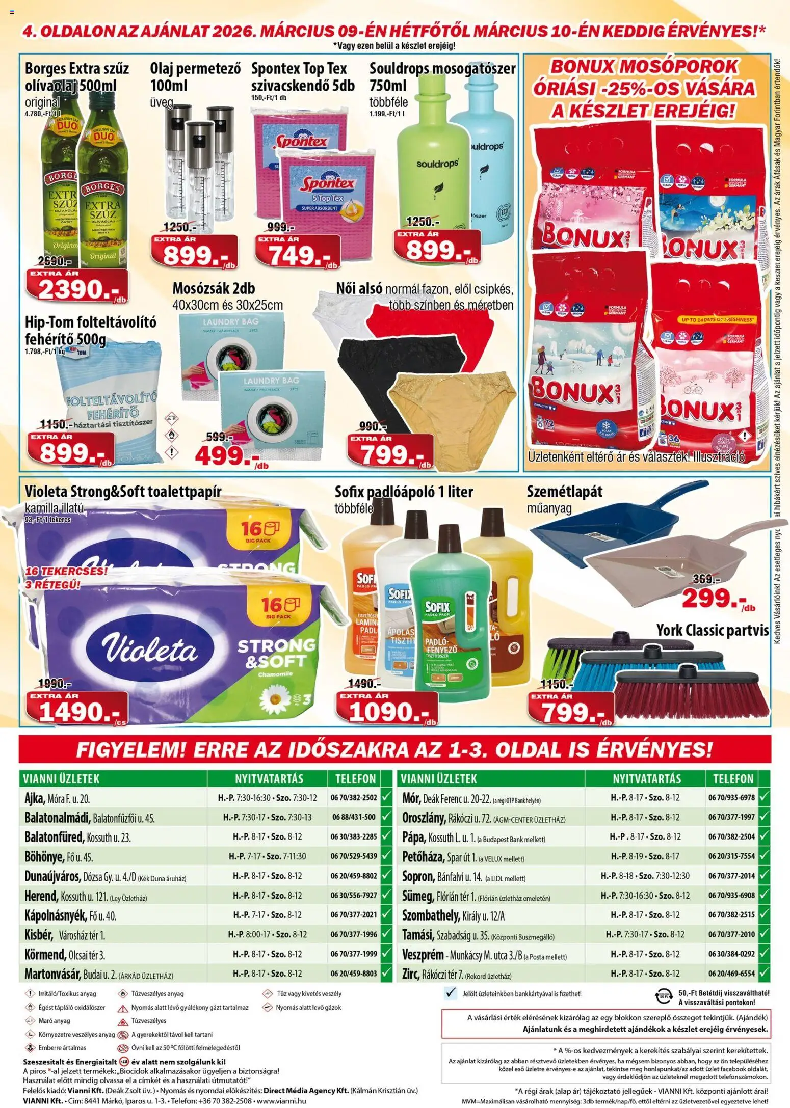 Vianni akciós ujság - amely érvényes a következő dátumtól: 04.03.2026 | Oldal: 4 | Termékek: Női alsó, Telefon, Permetező, Olívaolaj
