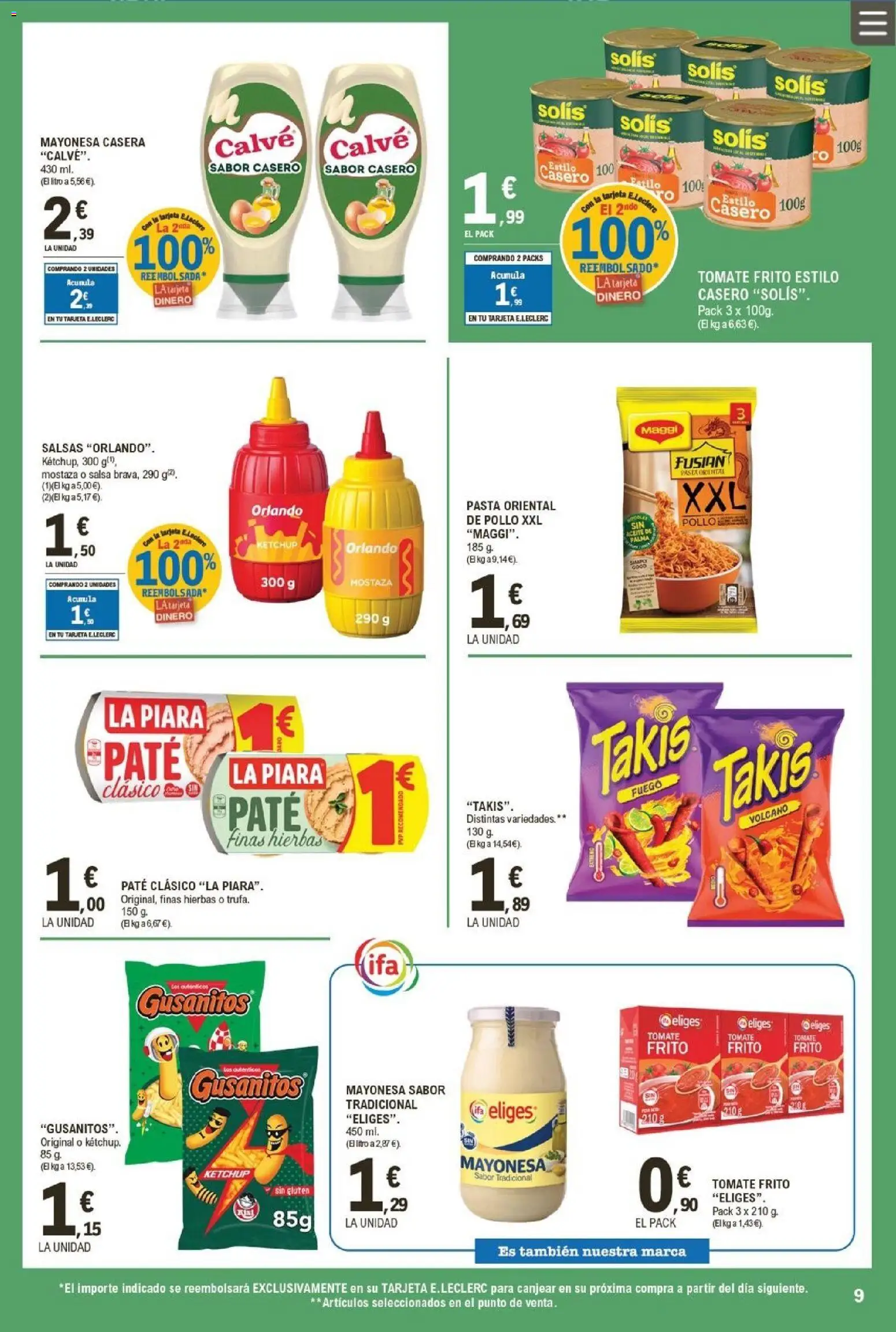 E.Leclerc folleto │ válido desde el 21.01.2026 | Página: 9 | Productos: Aceite, Paté, Pasta, Οθόνη προβολής