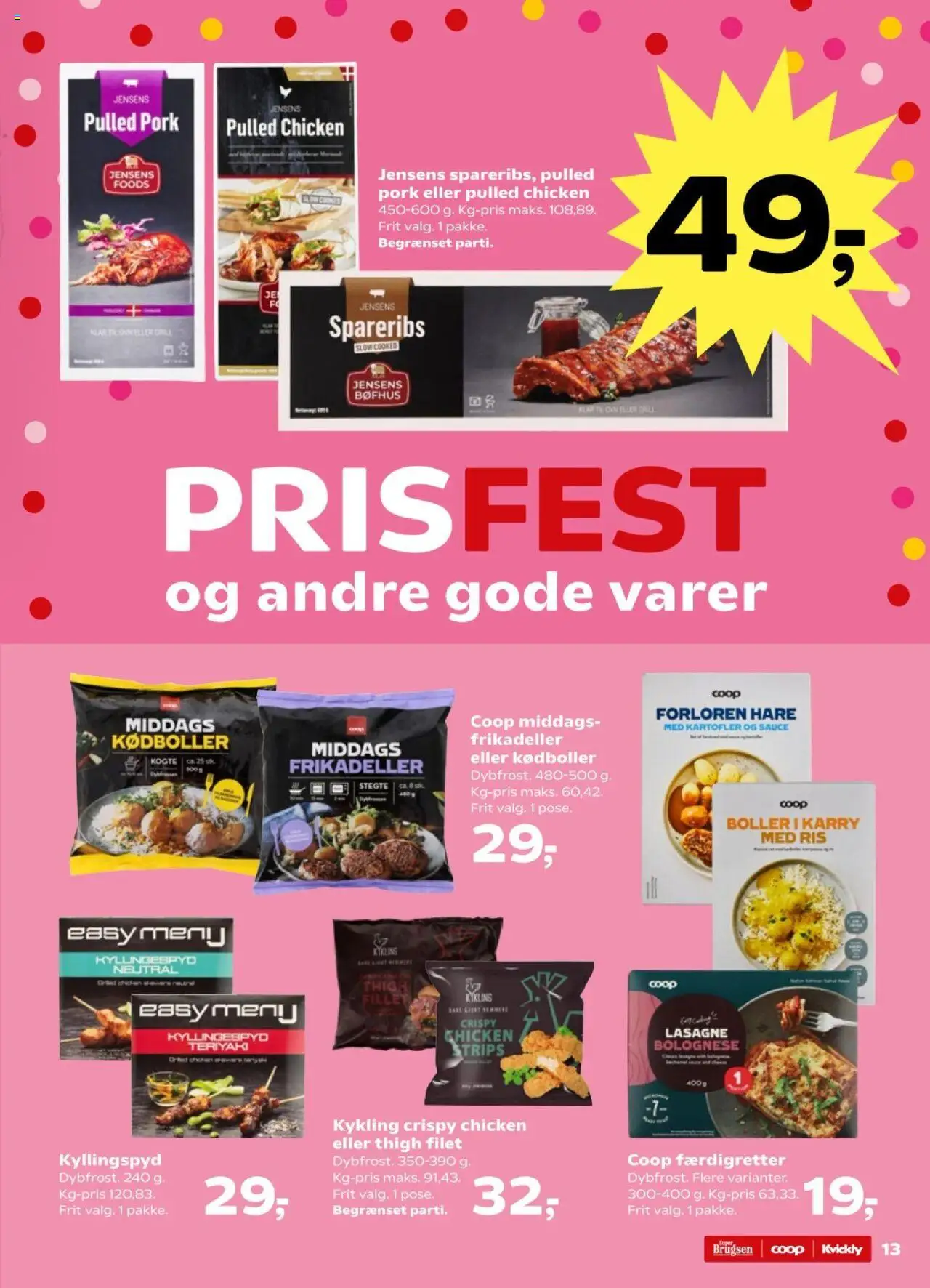 Super Brugsen Tilbudsavis gyldig fra 15.08.2025 | Side: 13 | Produkter: Karry, Spareribs, Frikadeller, Carpete