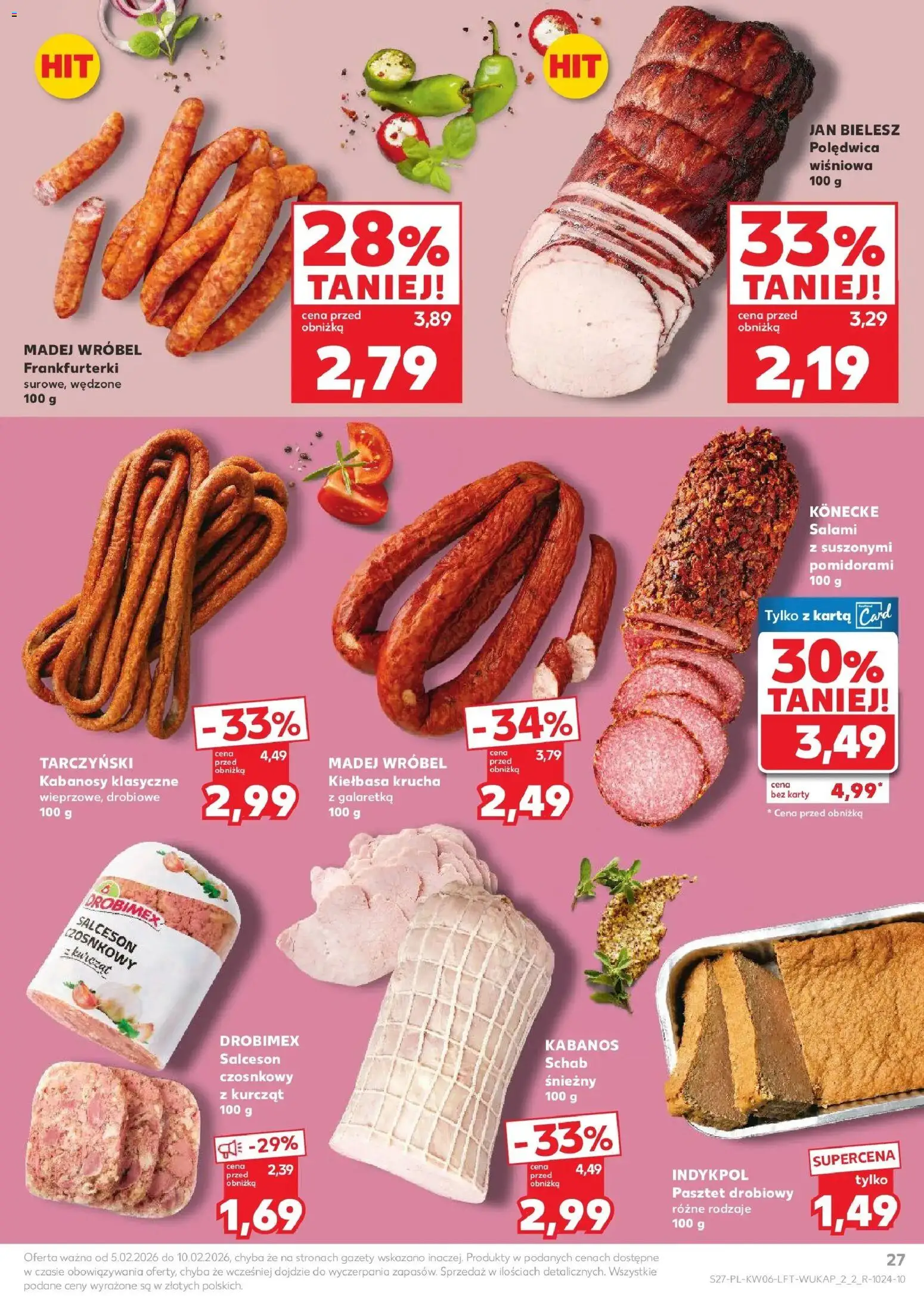 Kaufland gazetka od 05.02.2026 | Strona: 27 | Produkty: Galaretka, Frankfurterki, Kabanosy, Salami