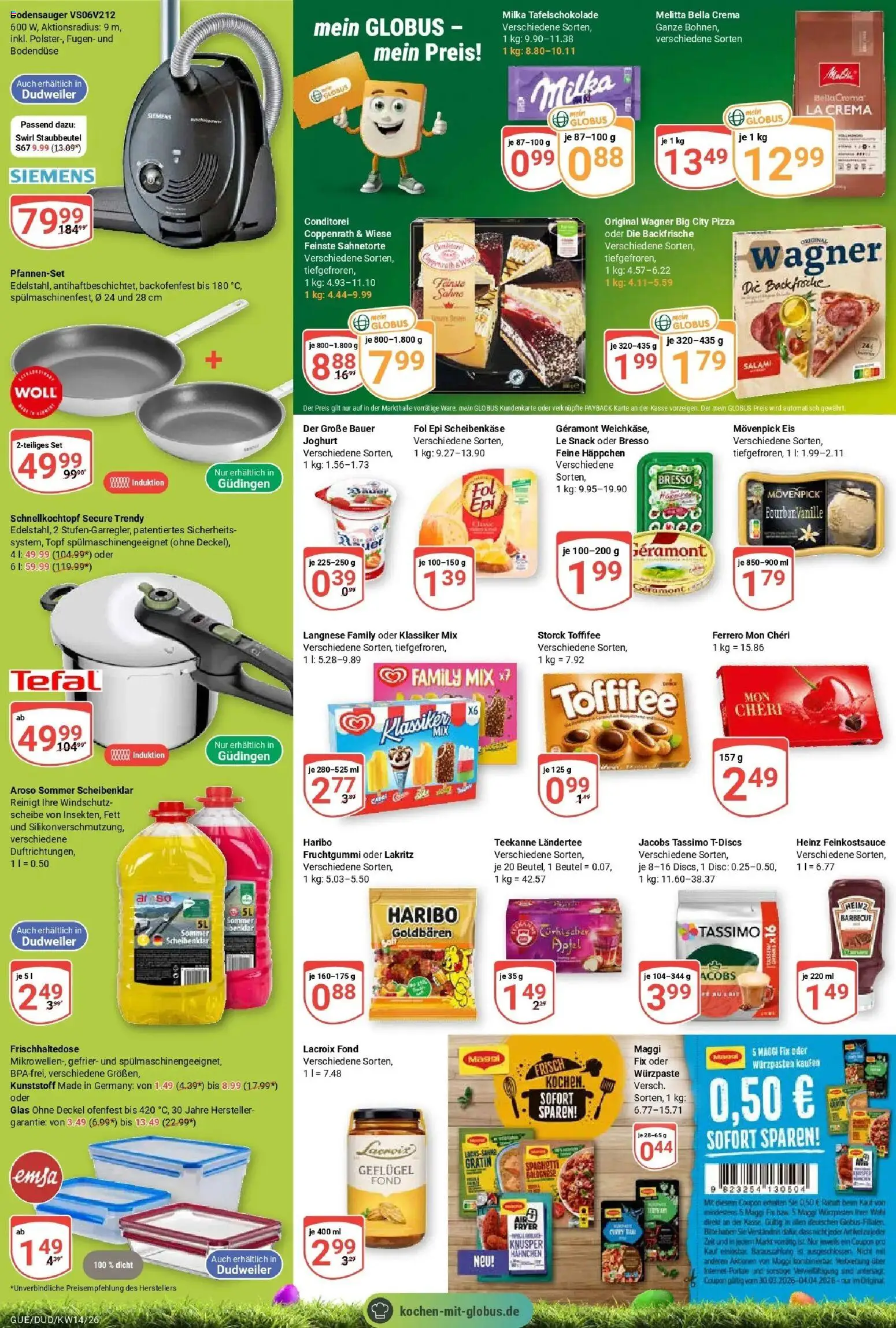 Globus prospekt Saarbrücken-Dudweiler	 – gültig ab 30.03.2026 | Seite: 8 | Produkte: Maggi, Movenpick eis, Sahne, Mon cheri