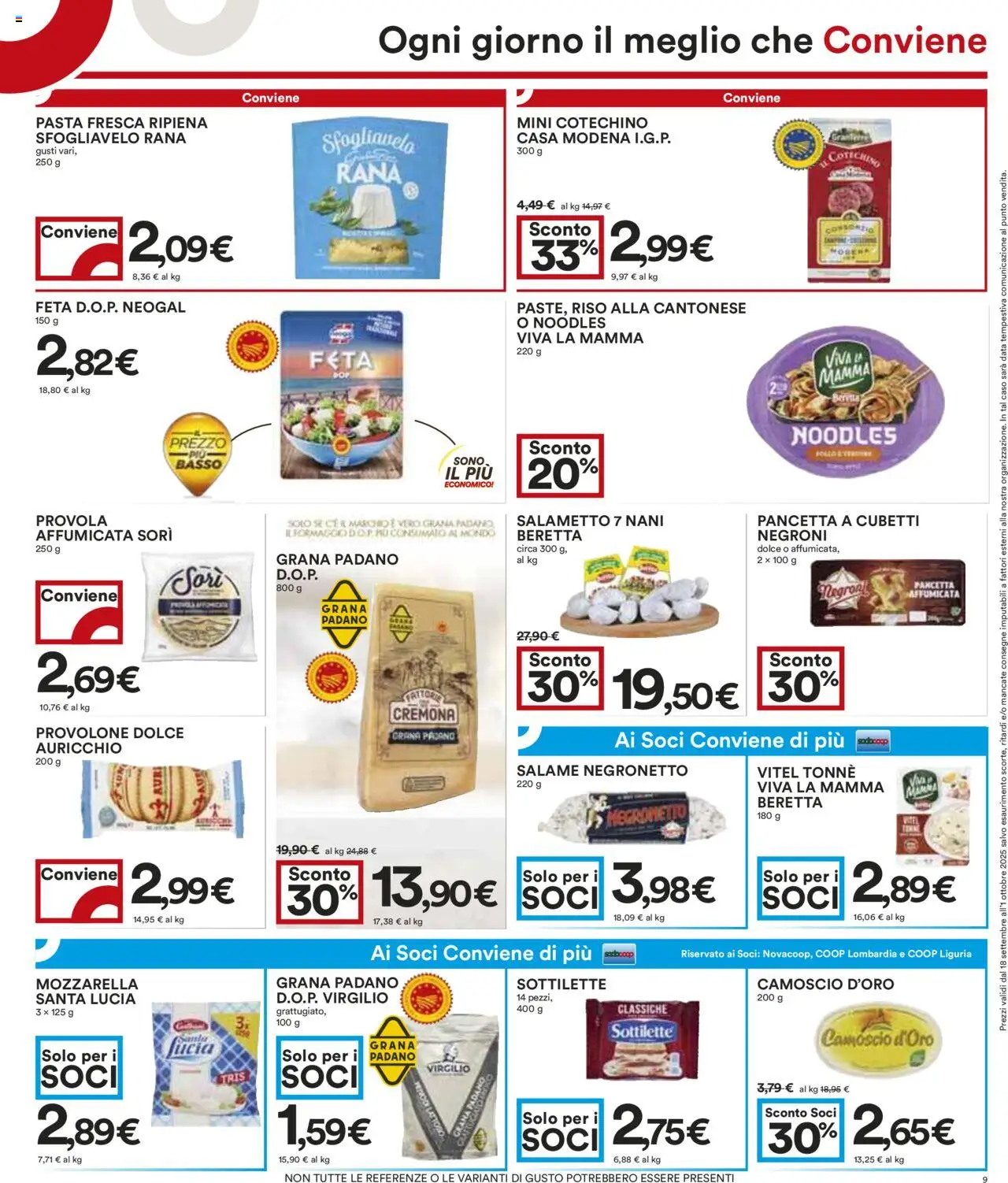 Volantino COOP del 18.09.2025 | Pagina: 9 | Prodotti: Provolone, Pancetta, Mozzarella, Grana Padano