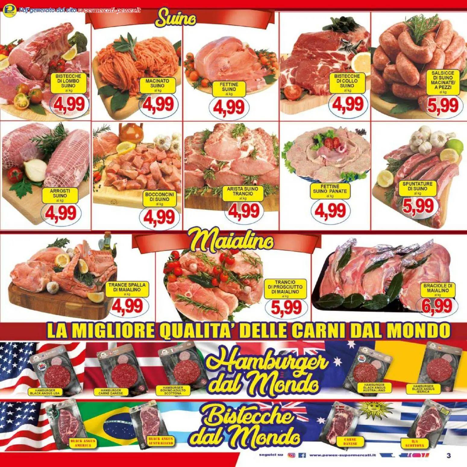 Volantino Pewex del 27.03.2026 | Pagina: 3 | Prodotti: Suino, Prosciutto, Hamburger, Macinato