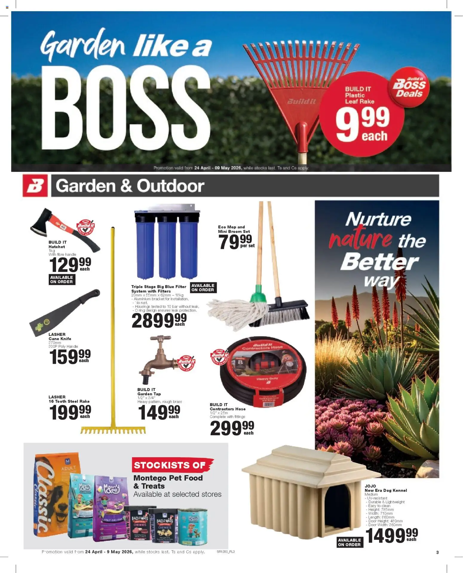 New Build It catalogue – valid from 24.04.2026 | Page: 3 | Products: Pet food, Broom, Mop, Tap