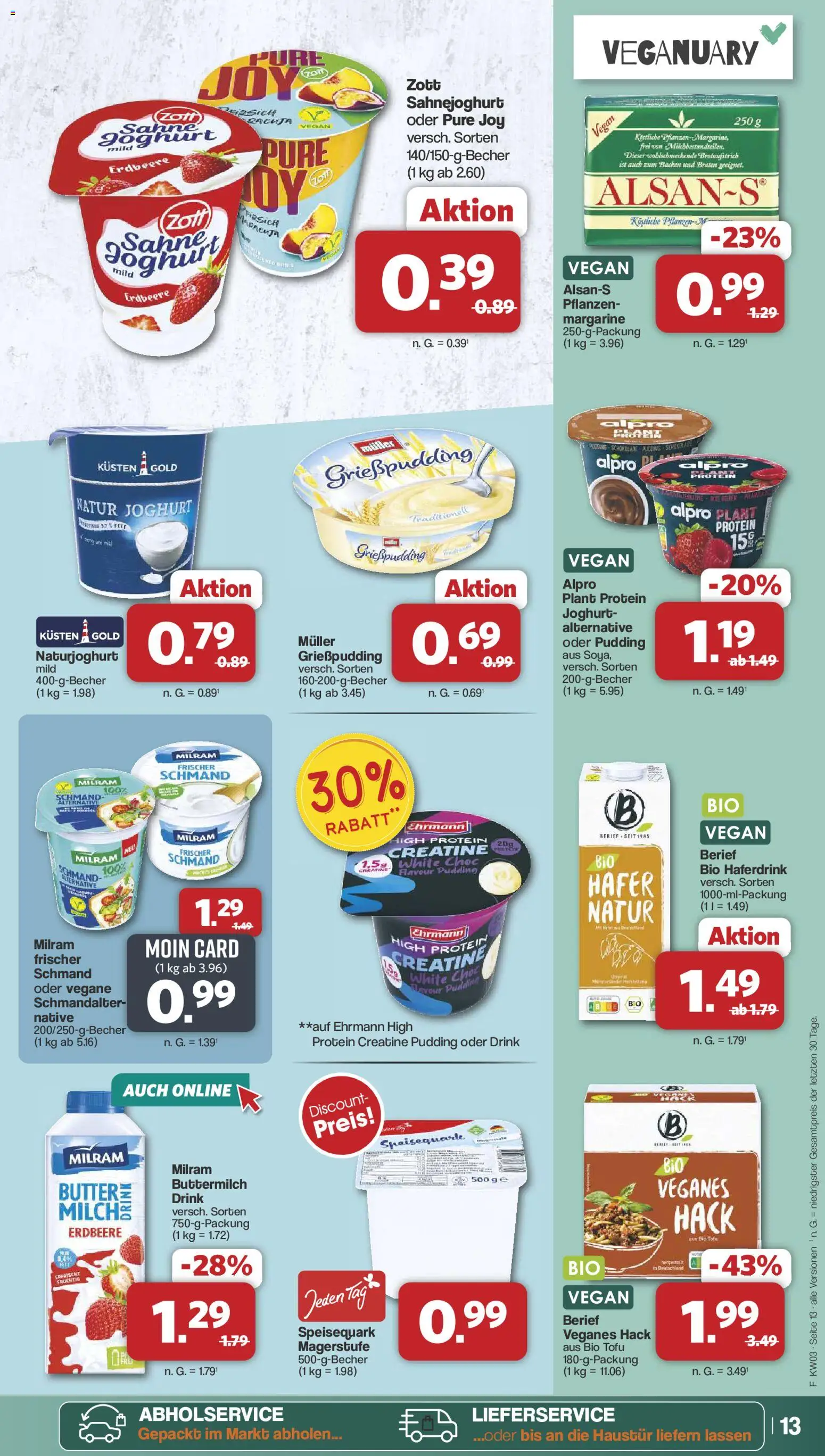 Famila Nordwest Prospekt 	 – gültig ab 12.01.2026 | Seite: 13 | Produkte: Margarine, Buttermilch, Alpro, Milram