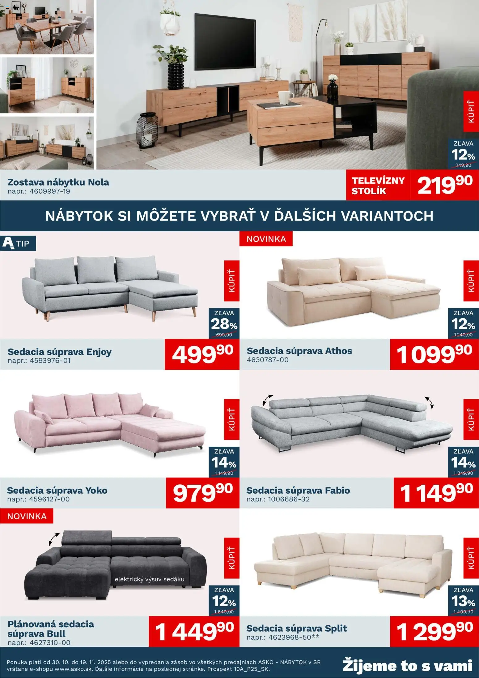 Nové ASKO nábytok akcie – leták je platný od 30.10.2025 | Strana: 2 | Produkty: Nábytok, Sedacia súprava, Stolík
